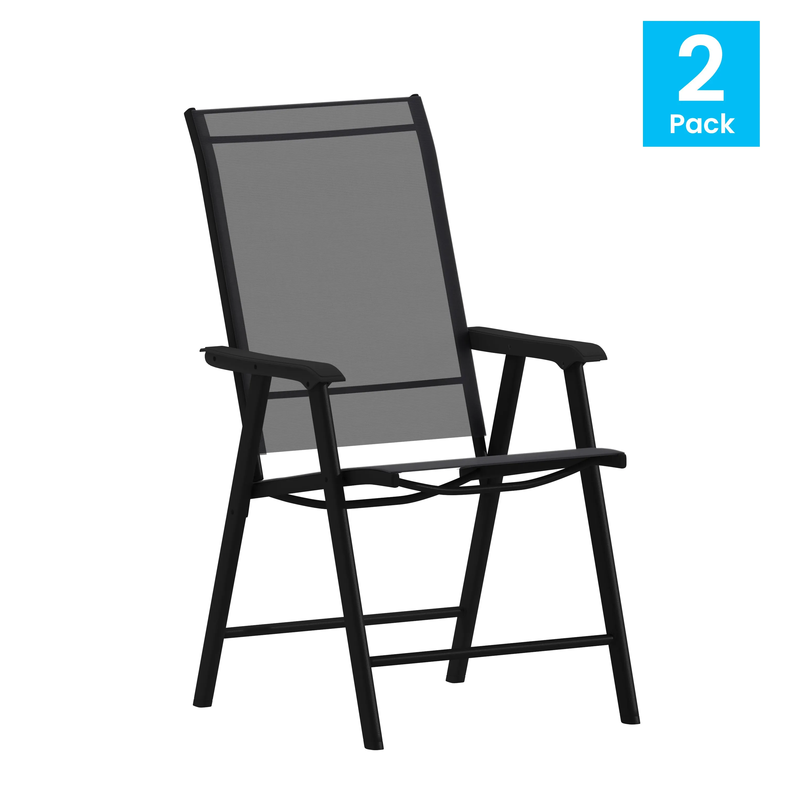 2PK BK/BK Folding Patio Chair 2-TLH-SC-044-BKBK-GG