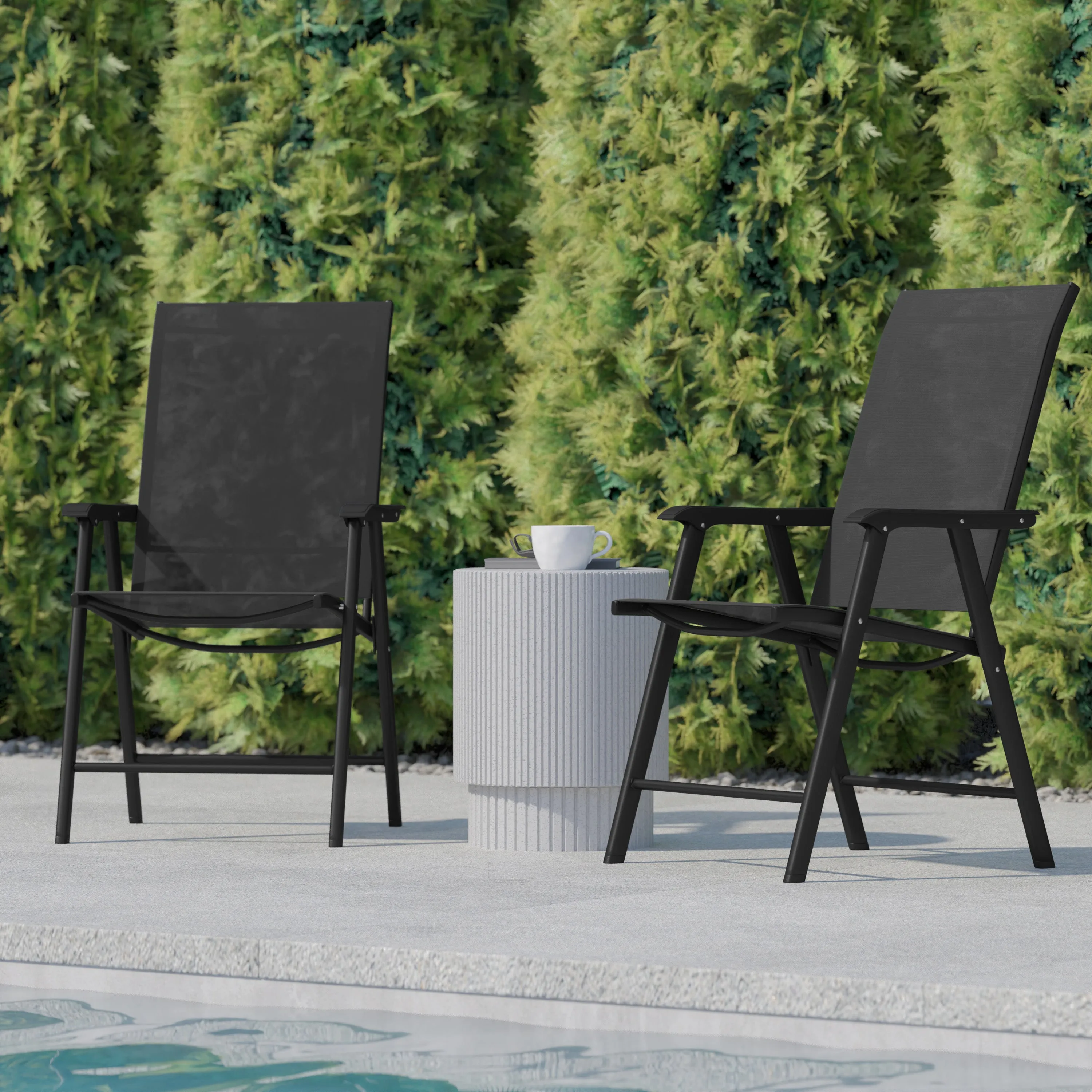 2PK BK/BK Folding Patio Chair 2-TLH-SC-044-BKBK-GG