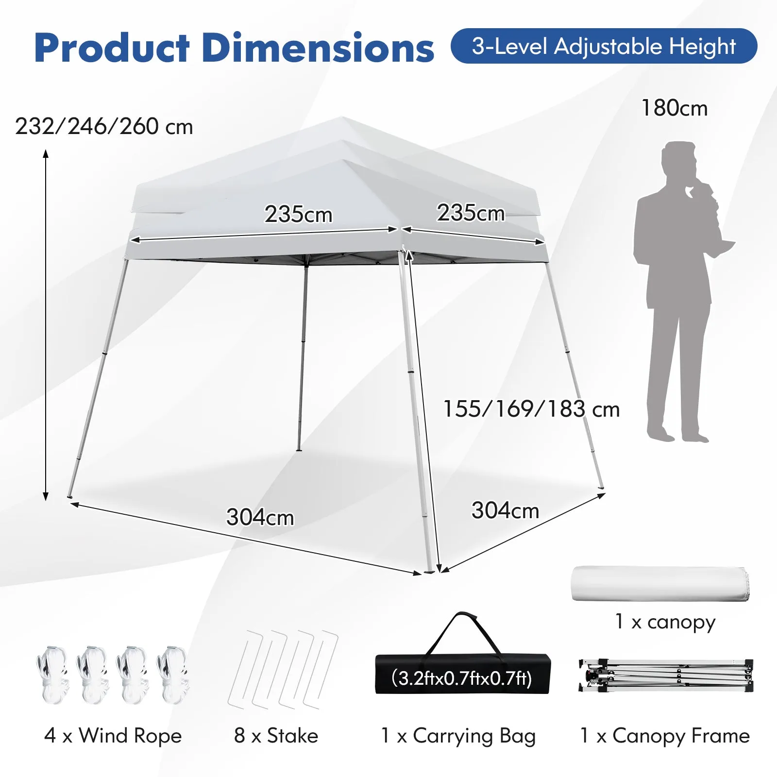 3 x 3M Pop-up Gazebo with Carrying Bag-White