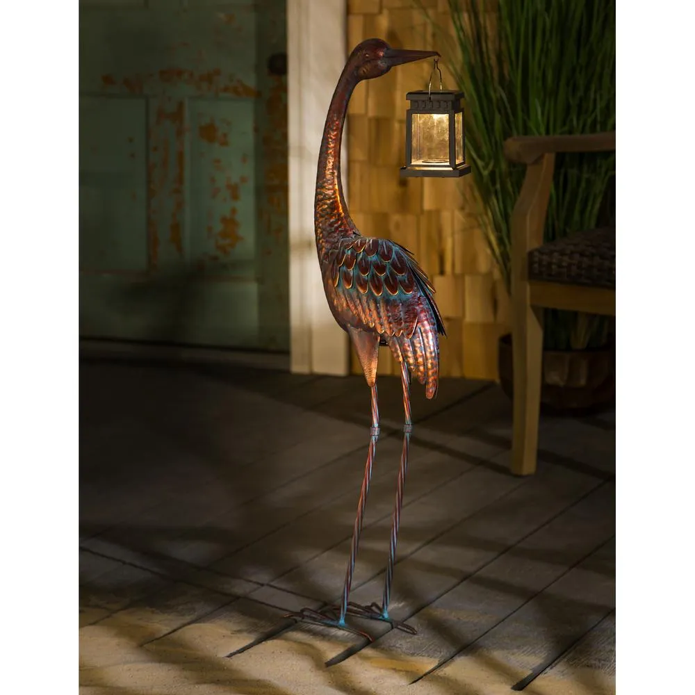 33.5"H Decorative Metal Crane with Solar Lantern Garden Statuary