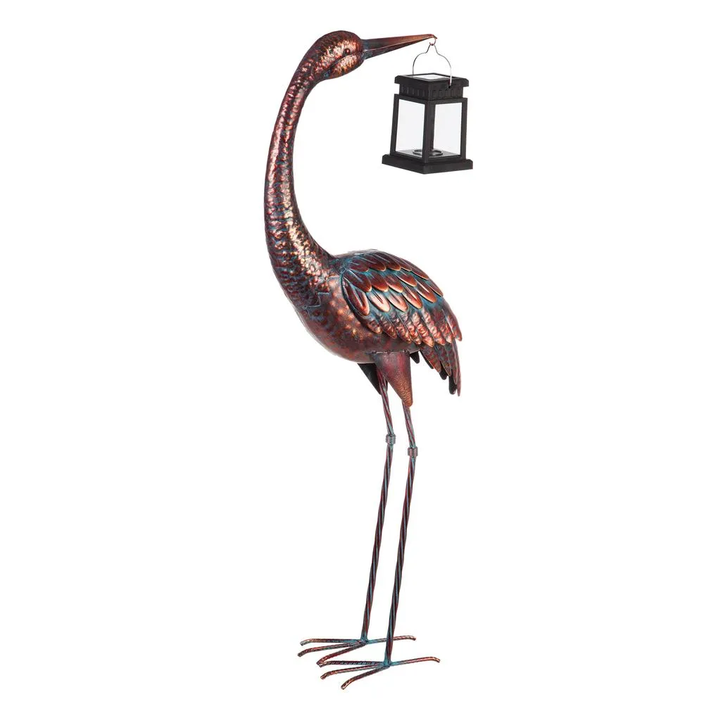 33.5"H Decorative Metal Crane with Solar Lantern Garden Statuary