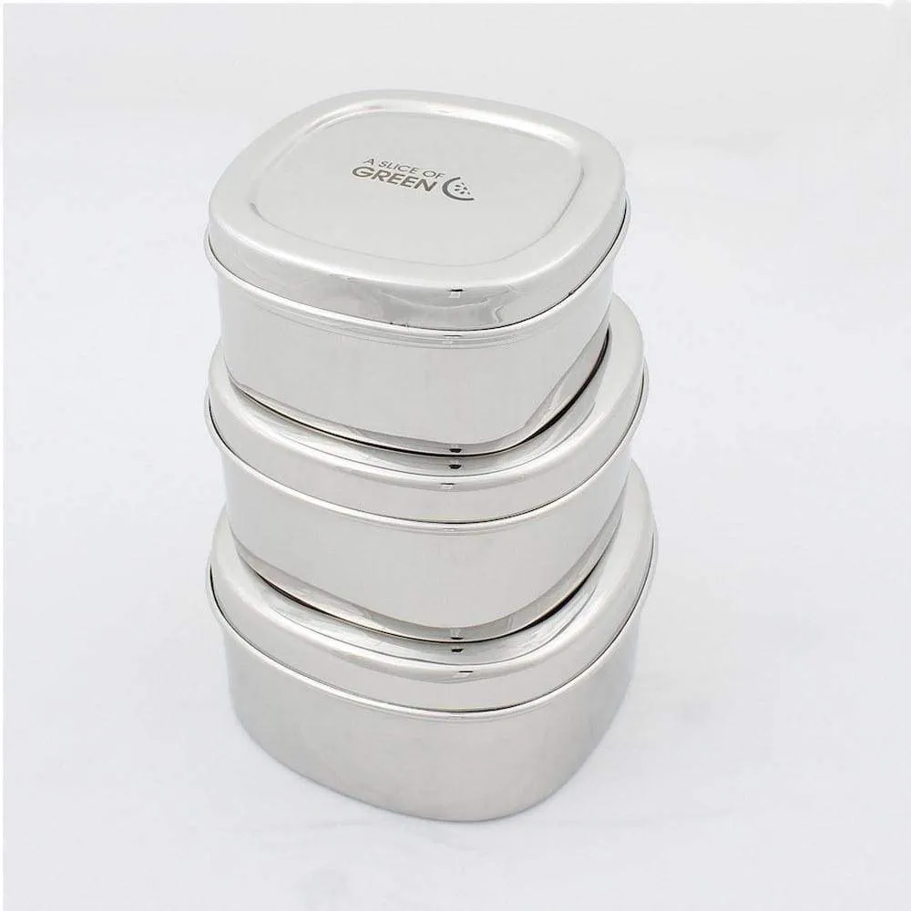 A Slice of Green Stainless Steel Set of 3 Square Food Containers - Bankura