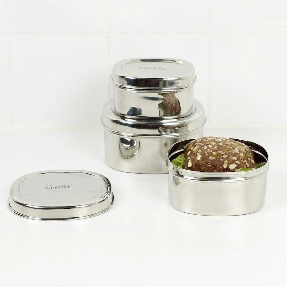 A Slice of Green Stainless Steel Set of 3 Square Food Containers - Bankura