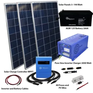 AIMS Power 12VDC Off-Grid Solar Kit | 570 Watt Solar   2000 Watt Pure Sine Inverter Charger