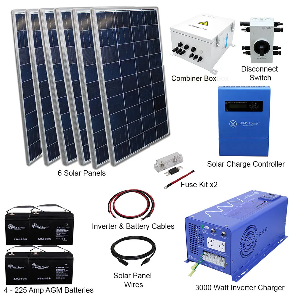 AIMS Power 24VDC Off-Grid Solar Kit | 720 Watt Solar   3000 Watt Pure Sine Inverter Charger