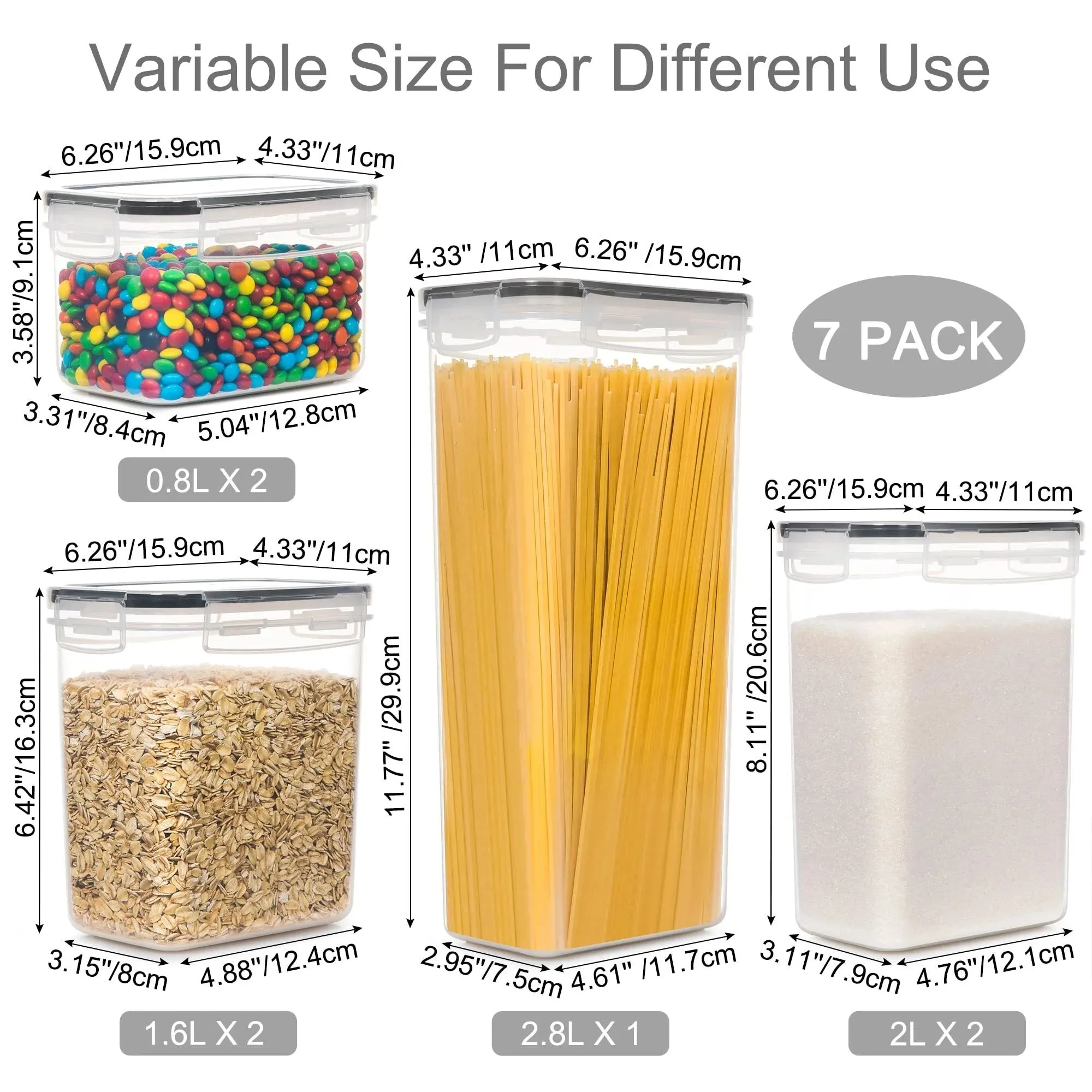 Airtight Food Storage Containers Set,  Bpa-Free 7Pcs Plastic Kitchen