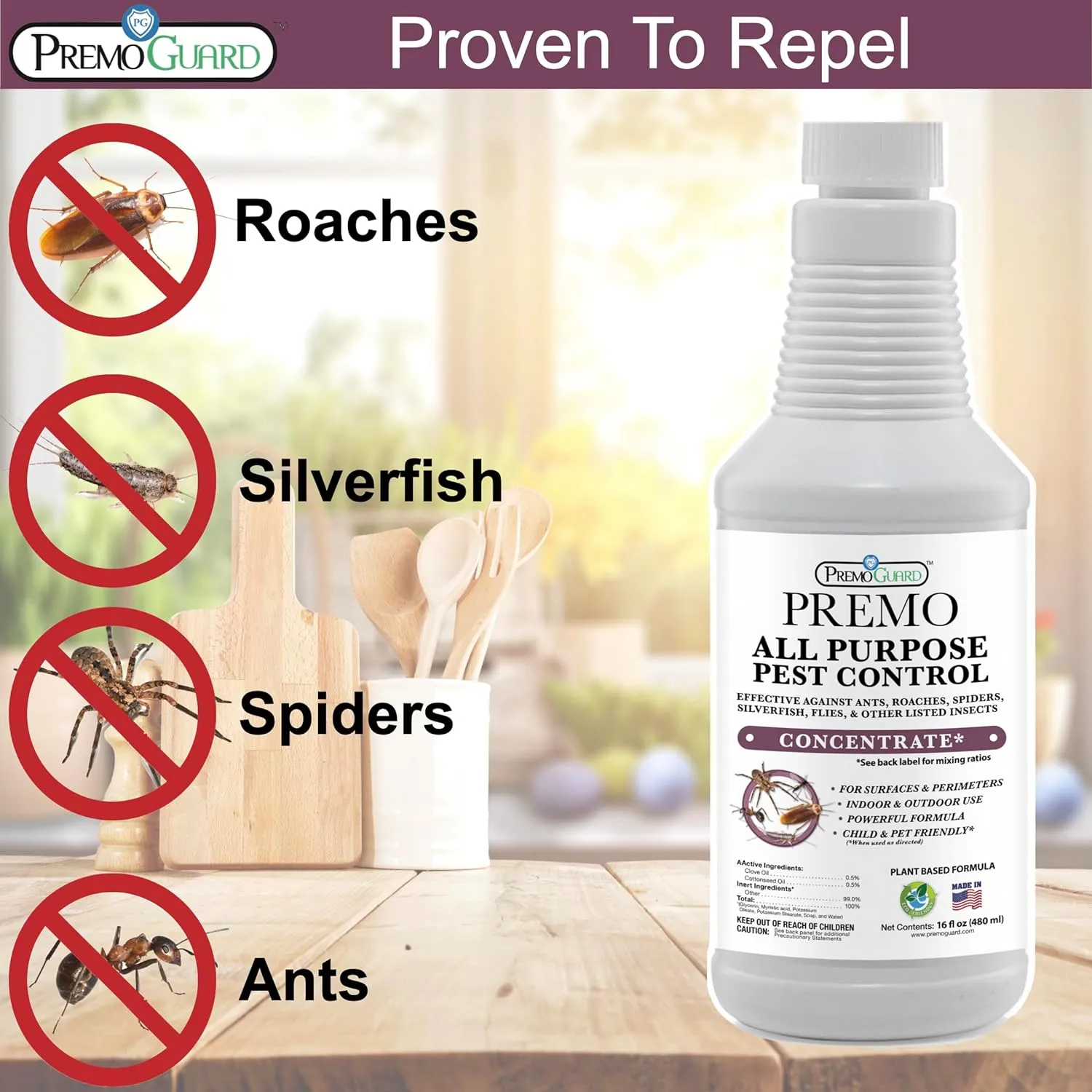 All Purpose Pest Control Concentrate - 16 oz - Makes Up to 2.5 Gallons - Plant Based Non-Toxic - By Premo Guard