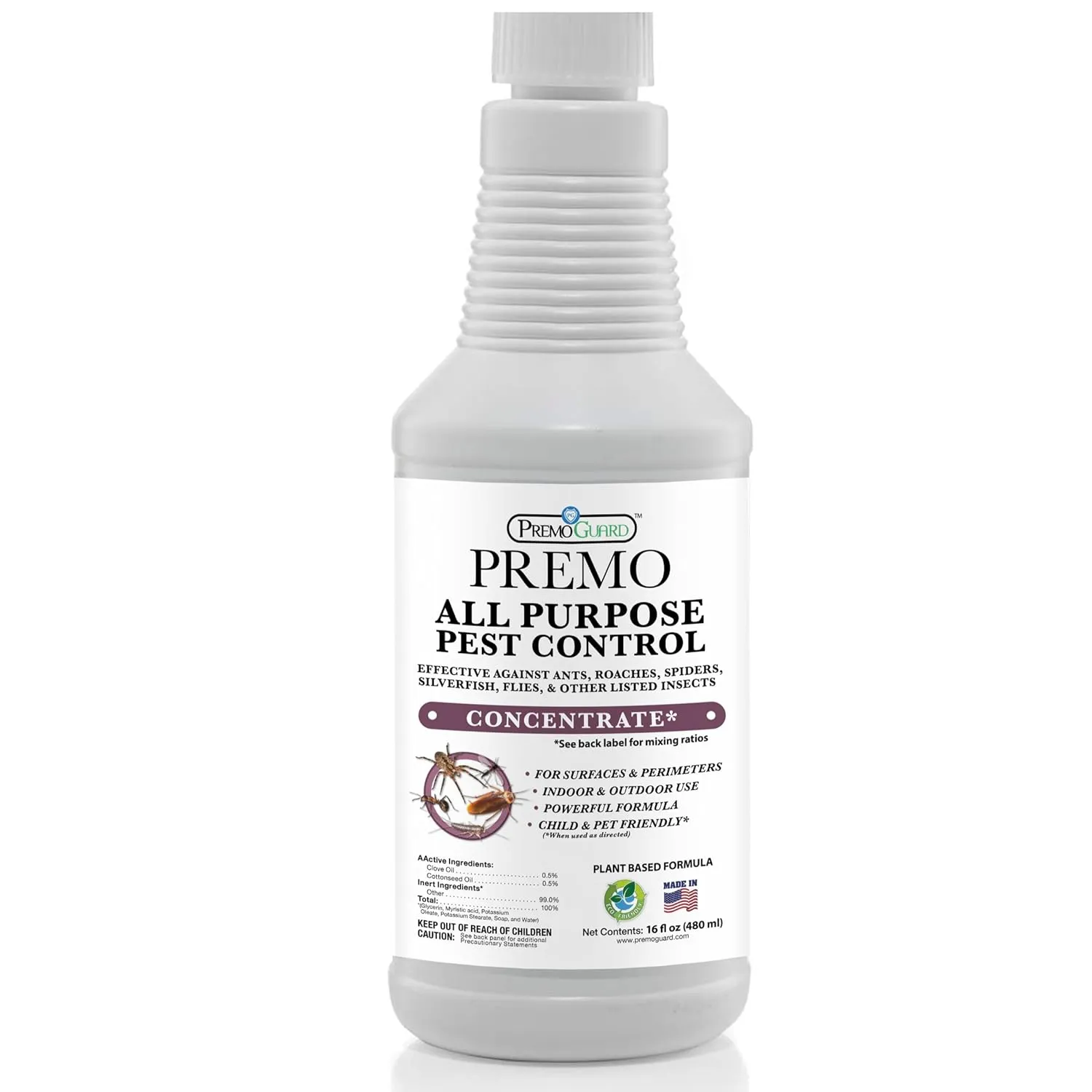 All Purpose Pest Control Concentrate - 16 oz - Makes Up to 2.5 Gallons - Plant Based Non-Toxic - By Premo Guard