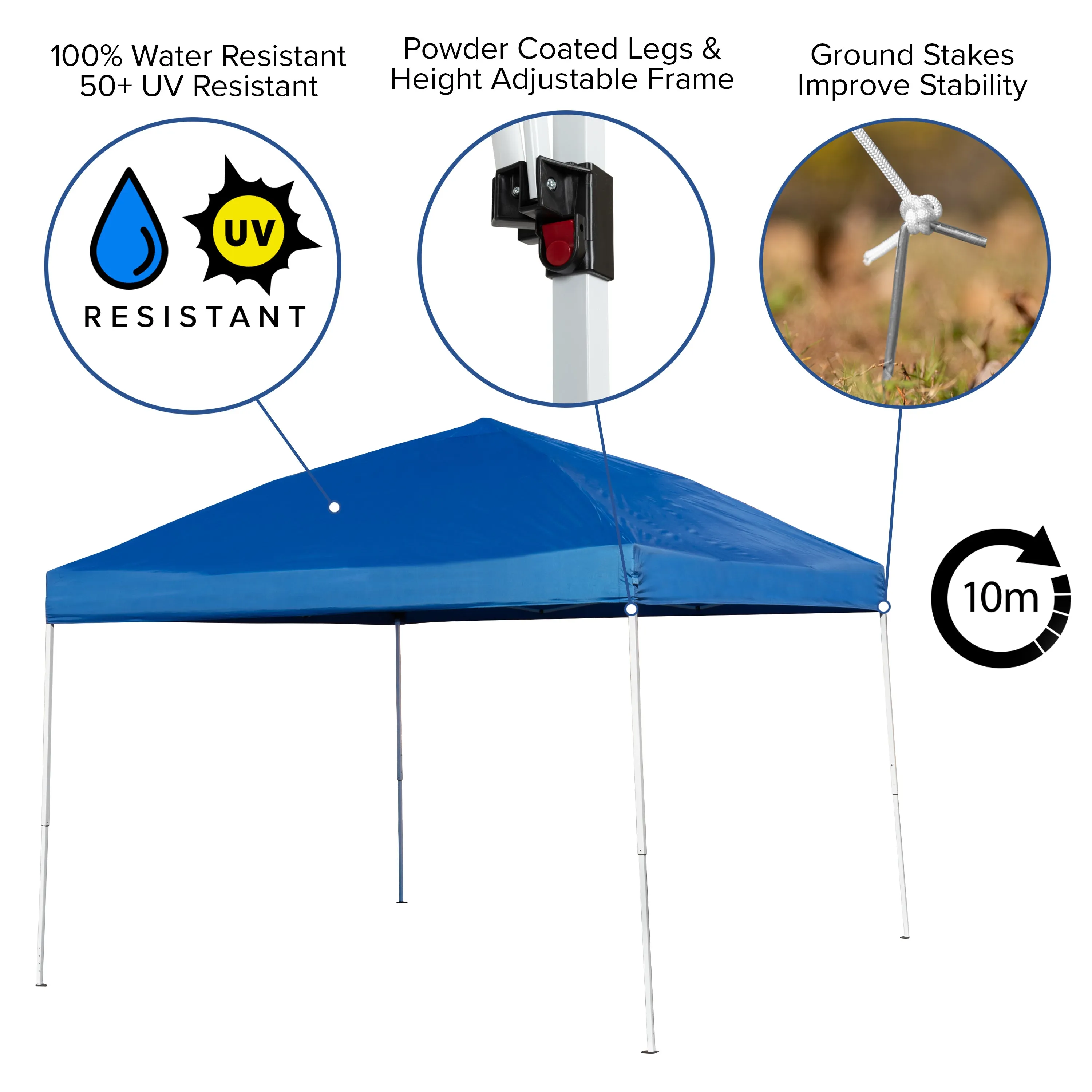 Allyson 10'x10' Blue Outdoor Pop Up Event Slanted Leg Canopy Tent w/Carry Bag