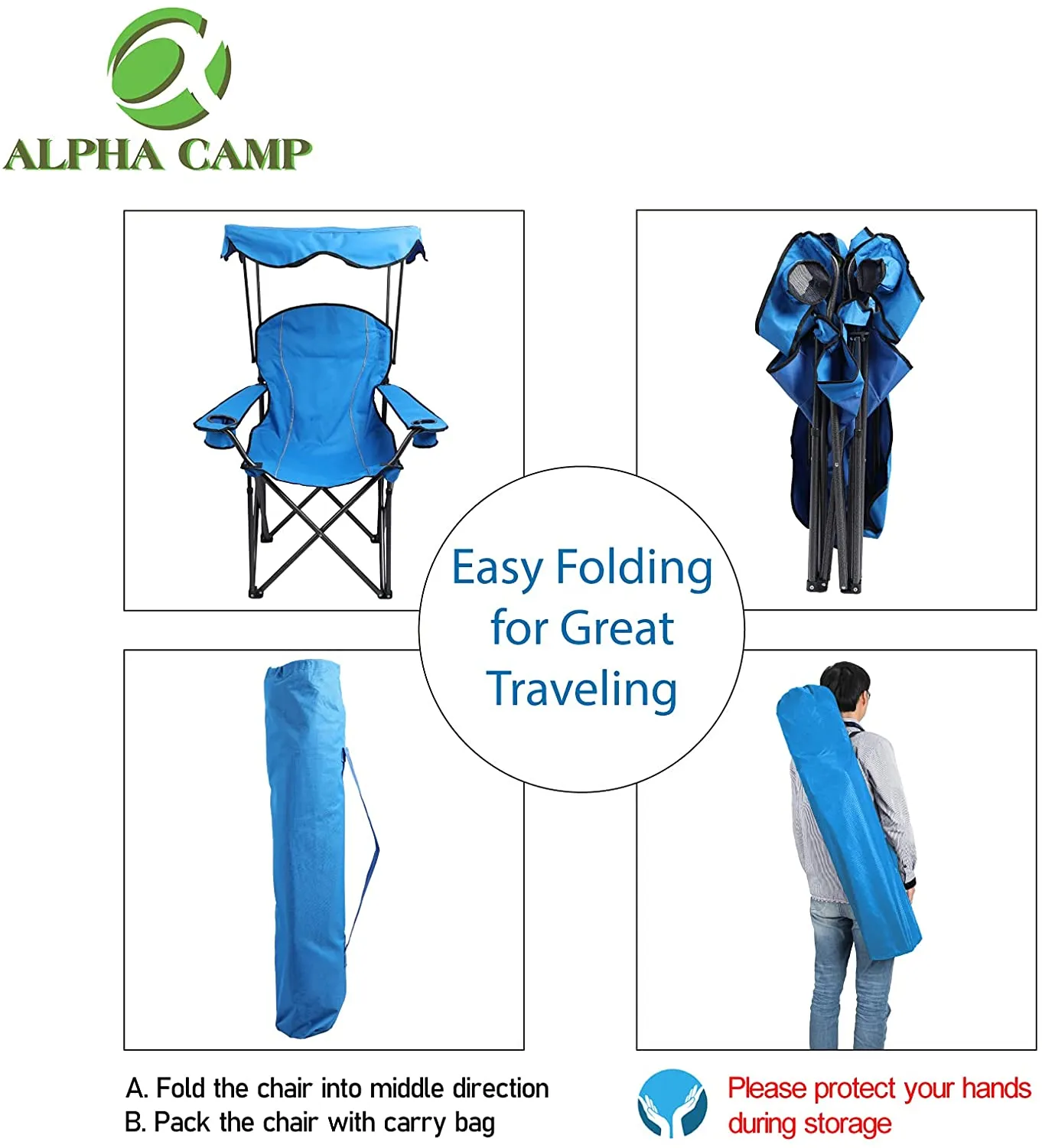 Alpha Camp Folding Shade Canopy Camping Chair