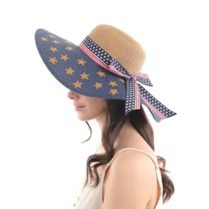 American Flag Floppy Summer Sun Hat American Flag Floppy Straw Beach Hat