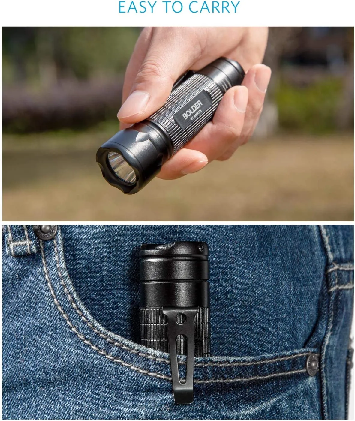 Anker Bolder LC30 Flashlight, LED Torch, Super Bright 300 Lumens CREE LED, IPX5 Water Resistant, 3 Modes High/Low/Strobe, Pocket Sized