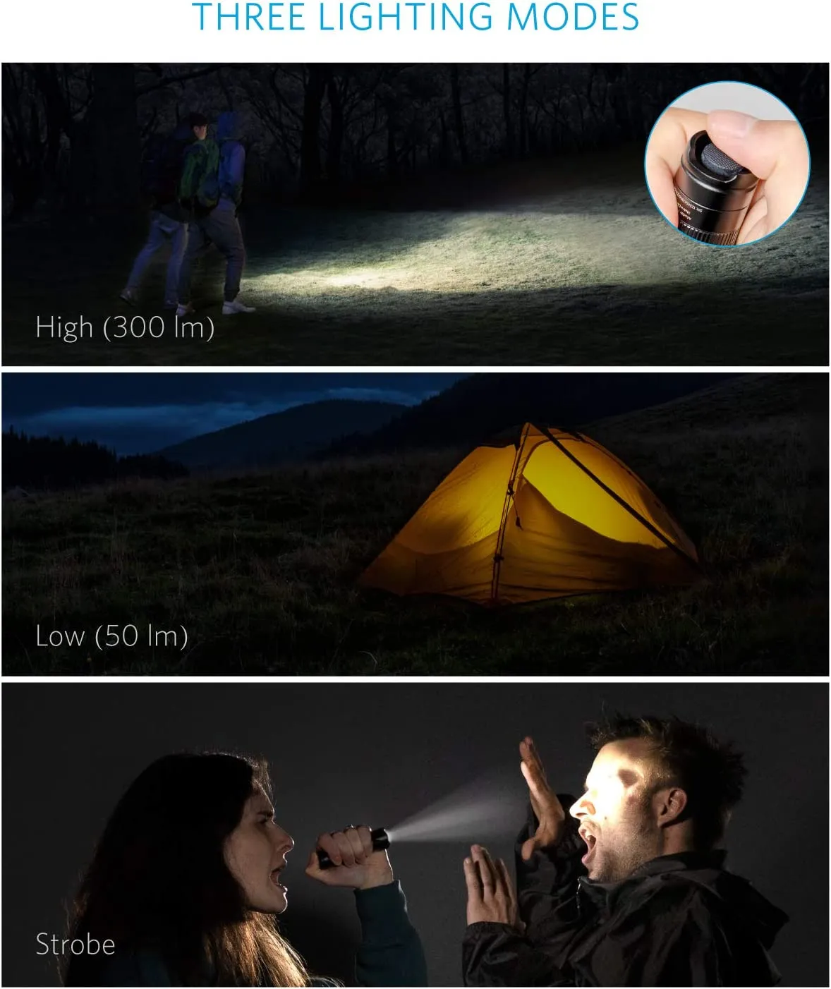 Anker Bolder LC30 Flashlight, LED Torch, Super Bright 300 Lumens CREE LED, IPX5 Water Resistant, 3 Modes High/Low/Strobe, Pocket Sized