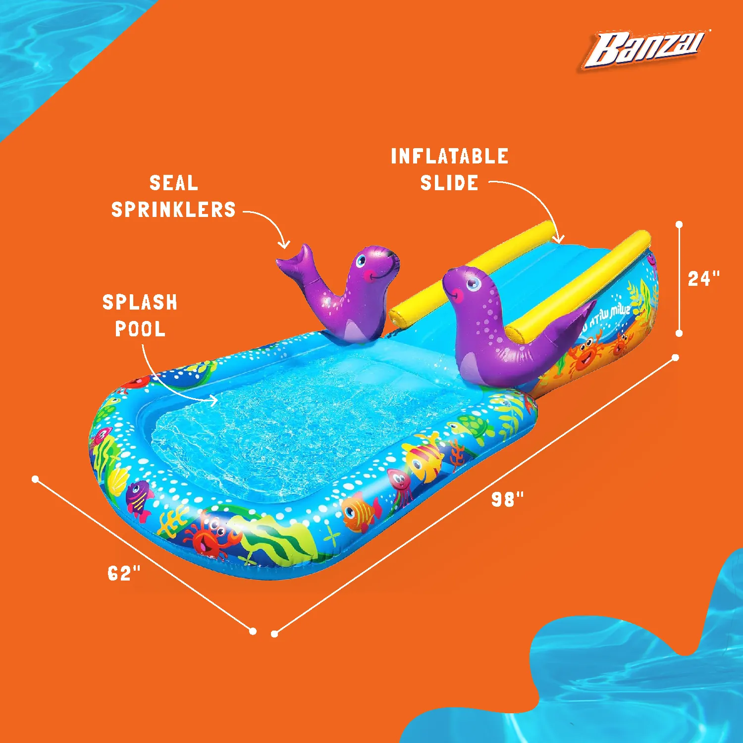 Banzai Inflatable Outdoor My First Water Slide & Splash Pool with Seal Sprinkler