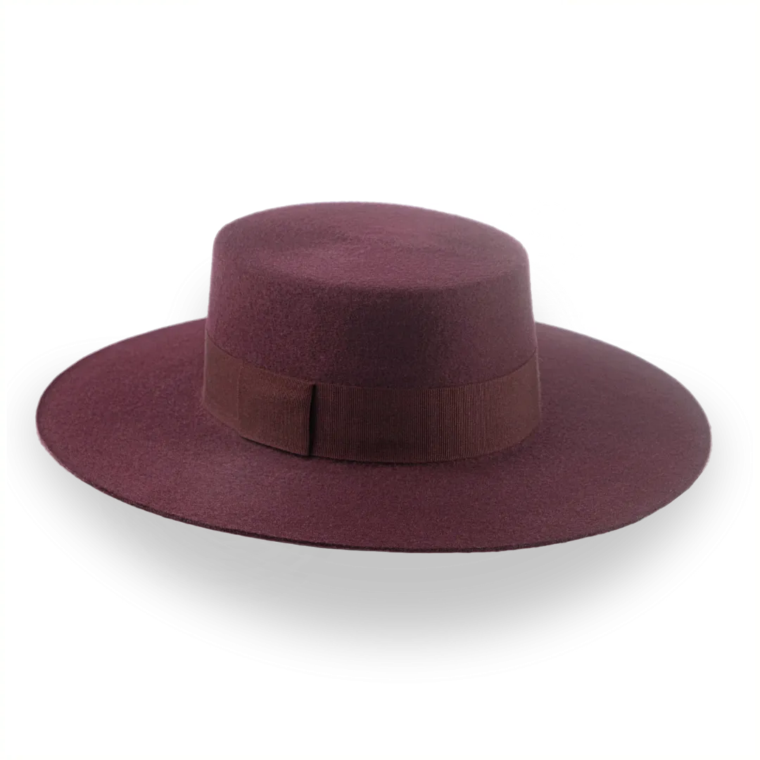 Burgundy Western Style Flat Brim Hat in Premium Wool Felt | The Mestizo