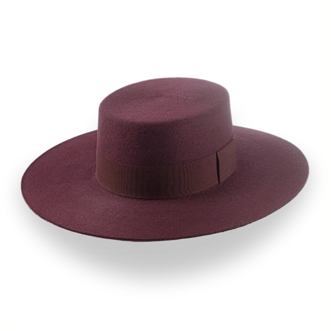 Burgundy Western Style Flat Brim Hat in Premium Wool Felt | The Mestizo