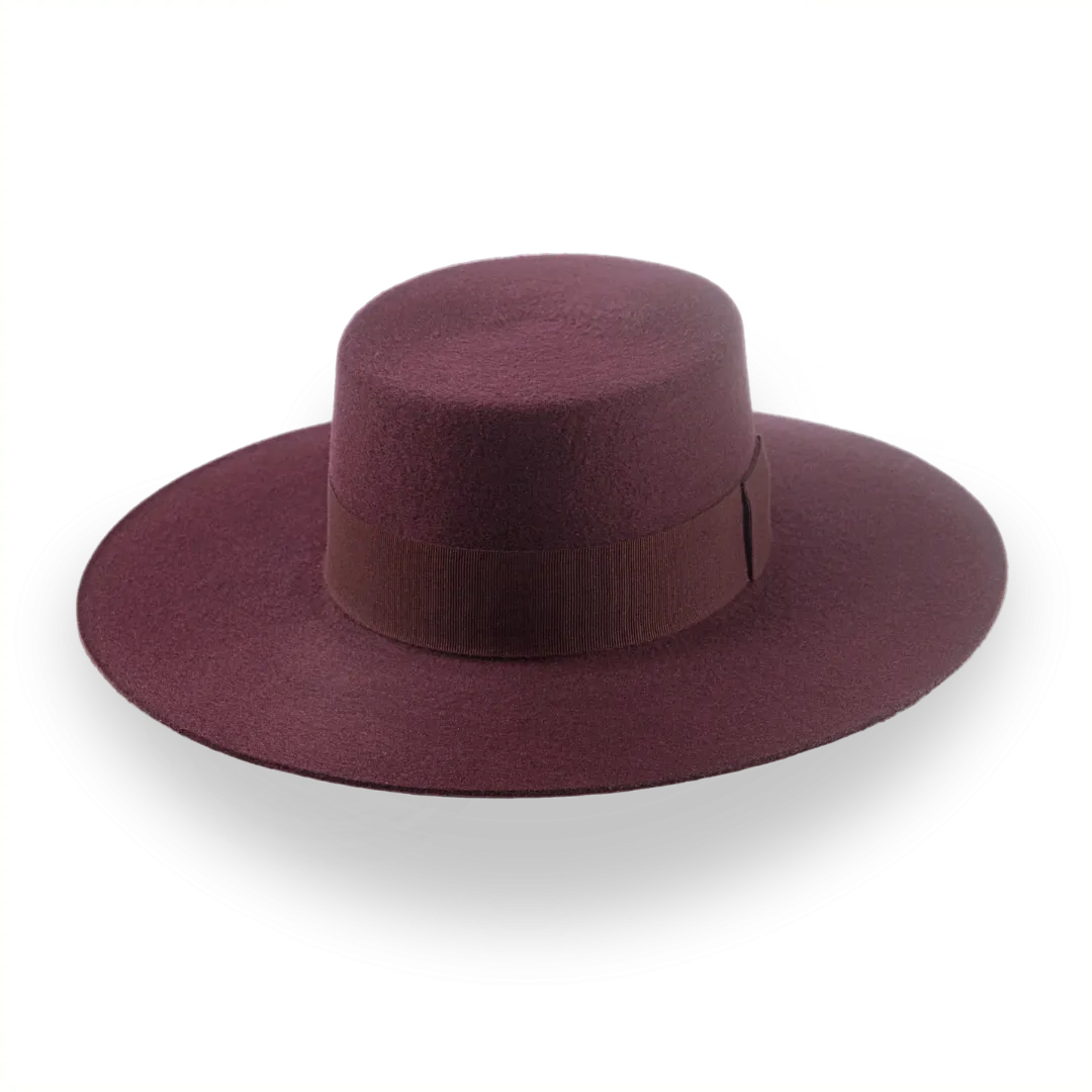 Burgundy Western Style Flat Brim Hat in Premium Wool Felt | The Mestizo