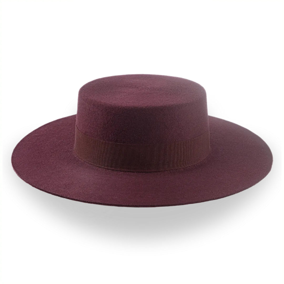 Burgundy Western Style Flat Brim Hat in Premium Wool Felt | The Mestizo