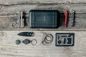 Camping Pocket Survival Kit Flatlay