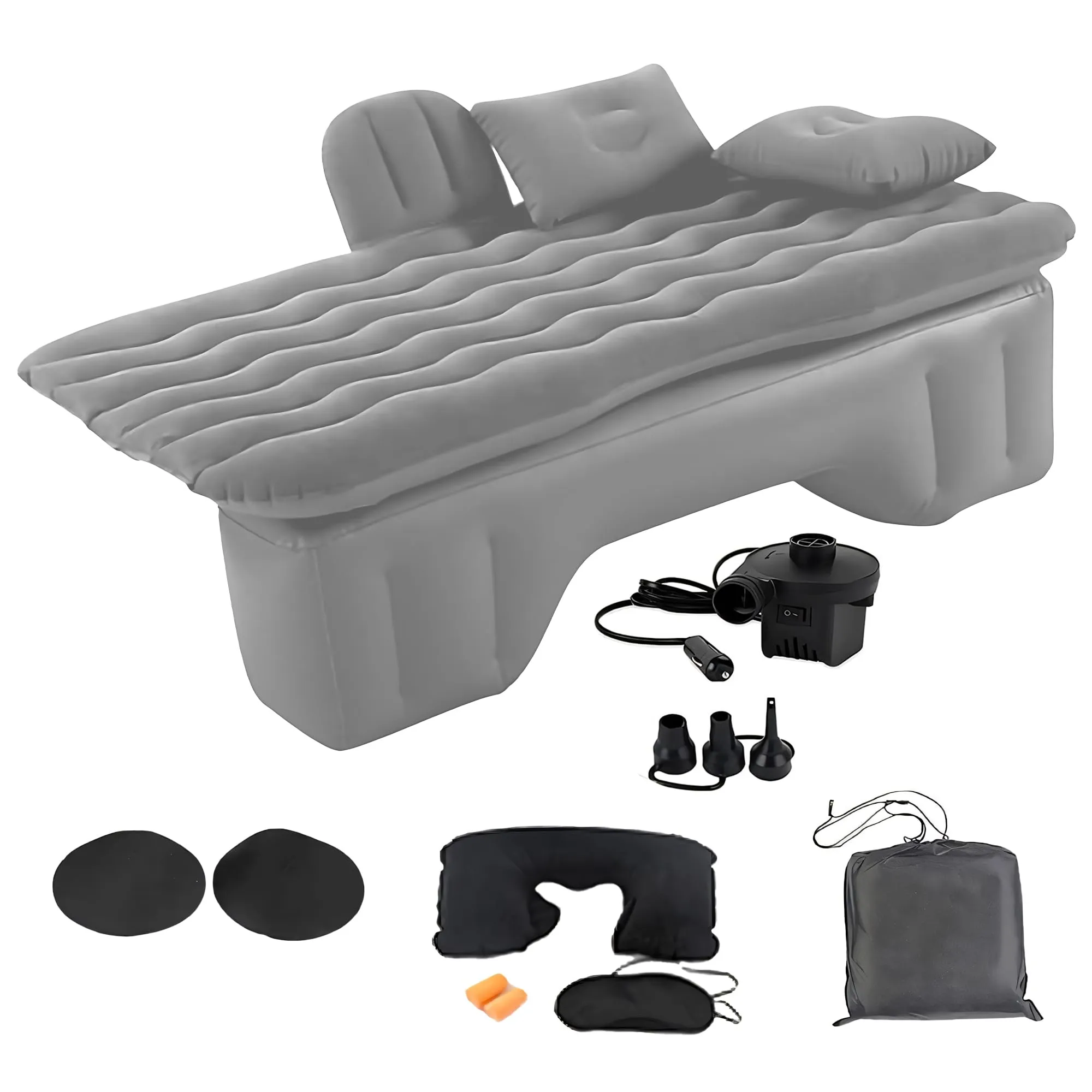 CARBINIC Inflatable Car Bed for Back Seat | PVC Car Bed for Kids, Adults | Multifunctional Car Bed Mattress with Air Pump, 2 Air Pillows & Repair Kit | Universal Fit Car Accessories | Grey (135x80 CM)