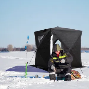 classic 2 Person Ice Fishing Shelter, Pop-up Ice Fishing Tent, Ice Shanty, Portable and Insulated, with 2 Doors and Carrying Bag, Black