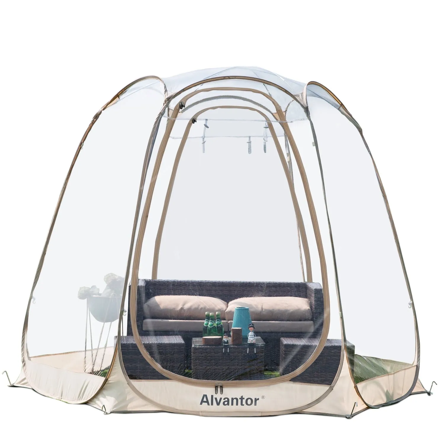 classic Bubble Tent Pop up Canopy Family Camping Gazebo 10'Lx10W'x7'H Beige