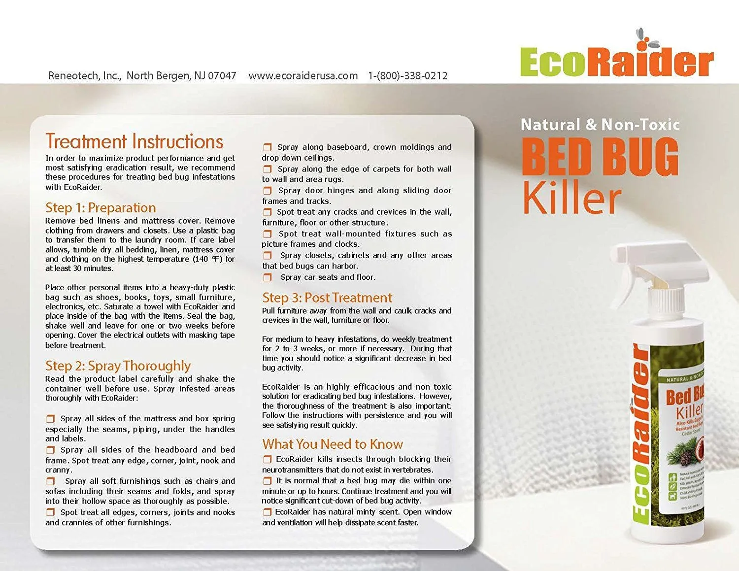 EcoRaider Bed Bug Killer Spray 1 Gallon Jug, Green   Non-toxic, 100% Kill   Extended Protection