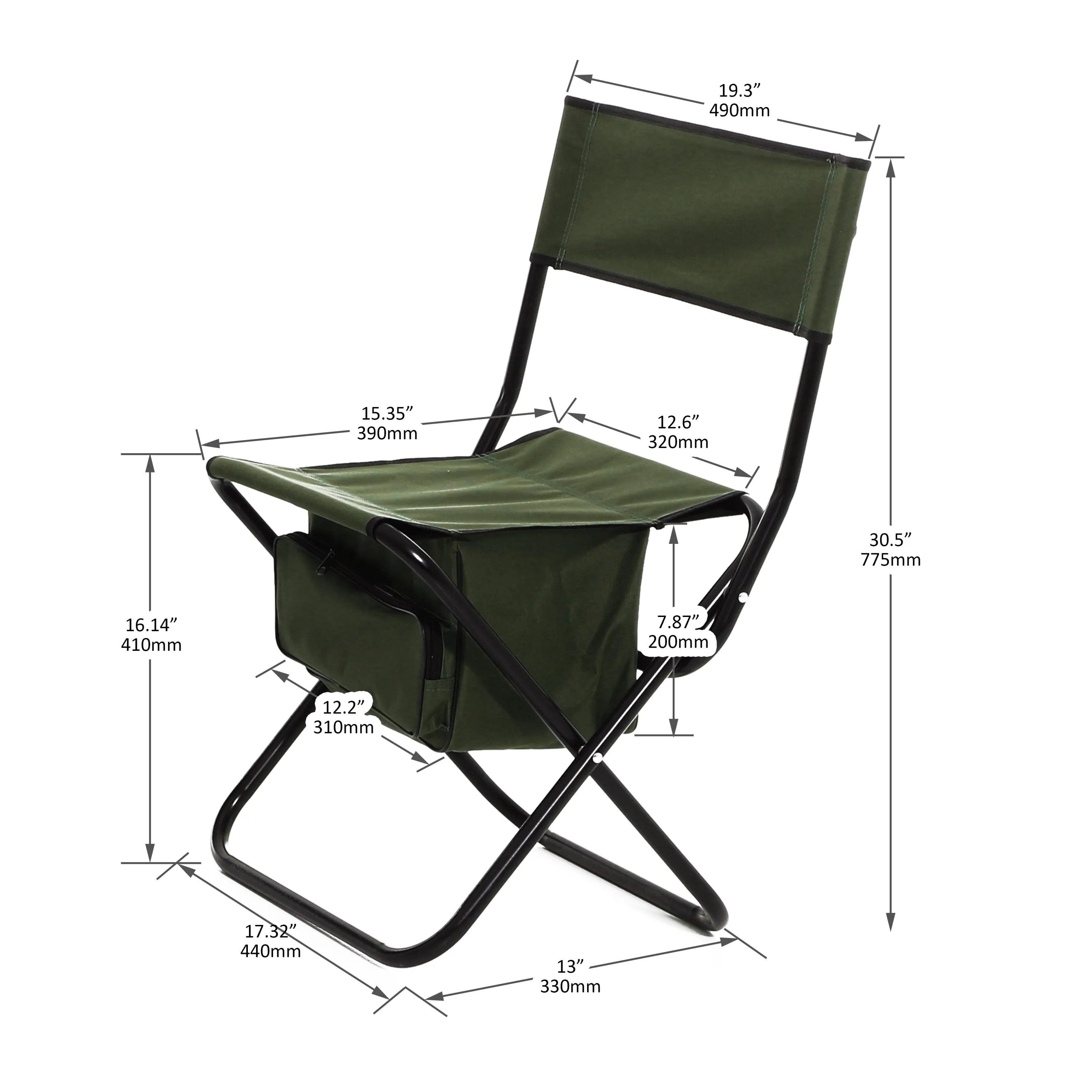 Elecwish 2-piece Folding Outdoor Chair with Storage Bag, Portable Chair Green