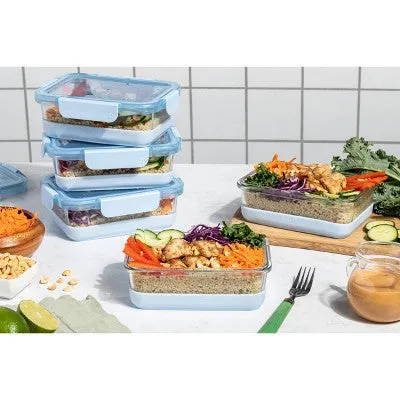 Ello 10pc Glass Meal Prep Food Storage Container Set Blue