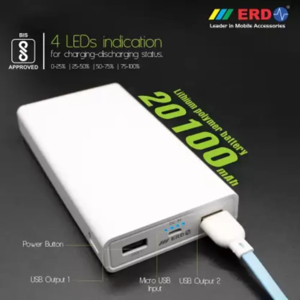 ERD Power Bank (20000 mAh) Fast Charging Twin Port Micro USB Type C Port