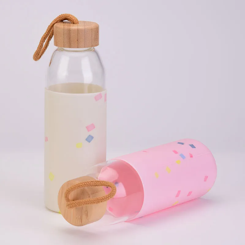 Glass Water Cup Silicone Protective Cover Insulated Glass Cup Single Layer Outdoor Glass Water Bottle