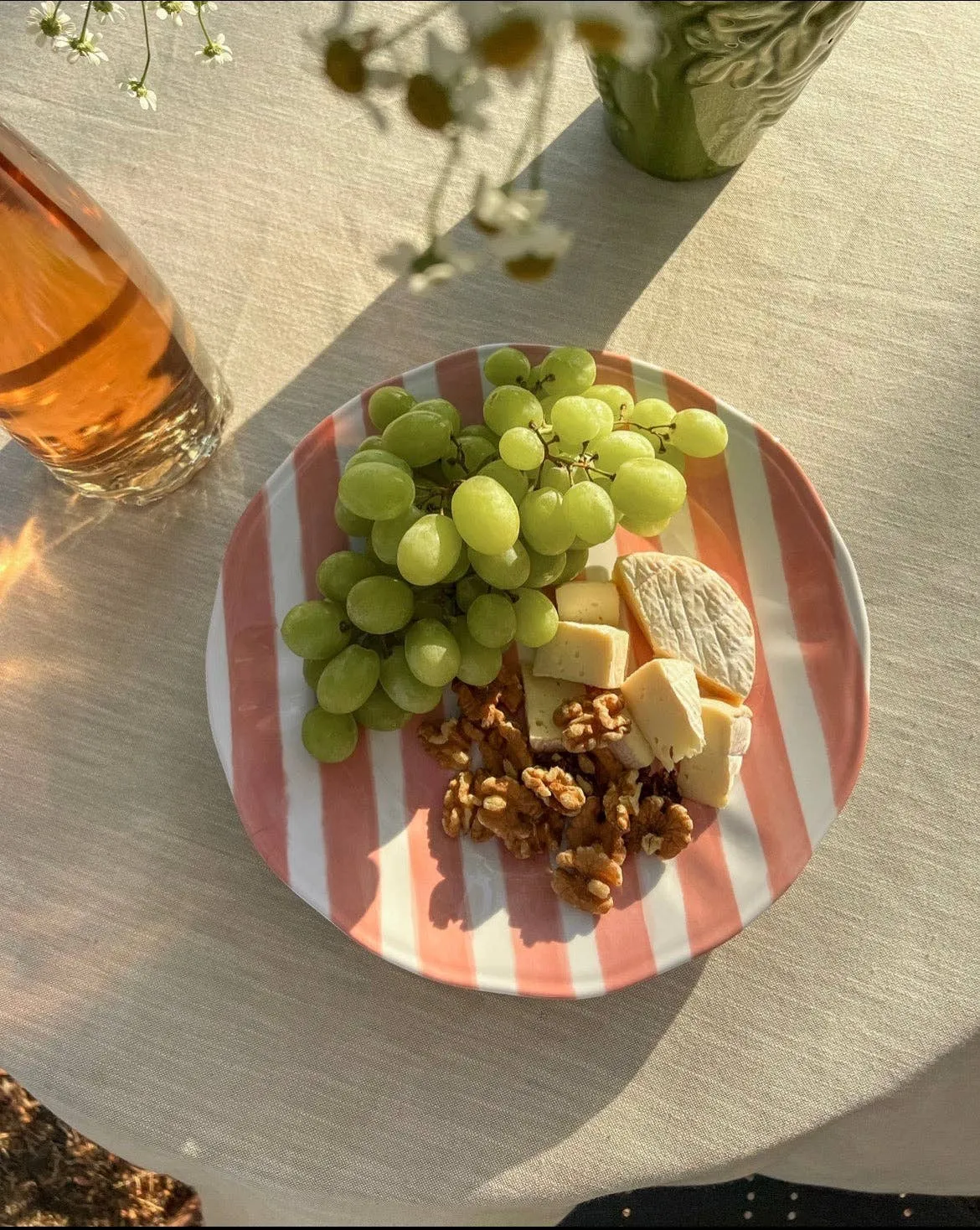 Green and Pink Striped Melamine Dinner Plates Set of 4