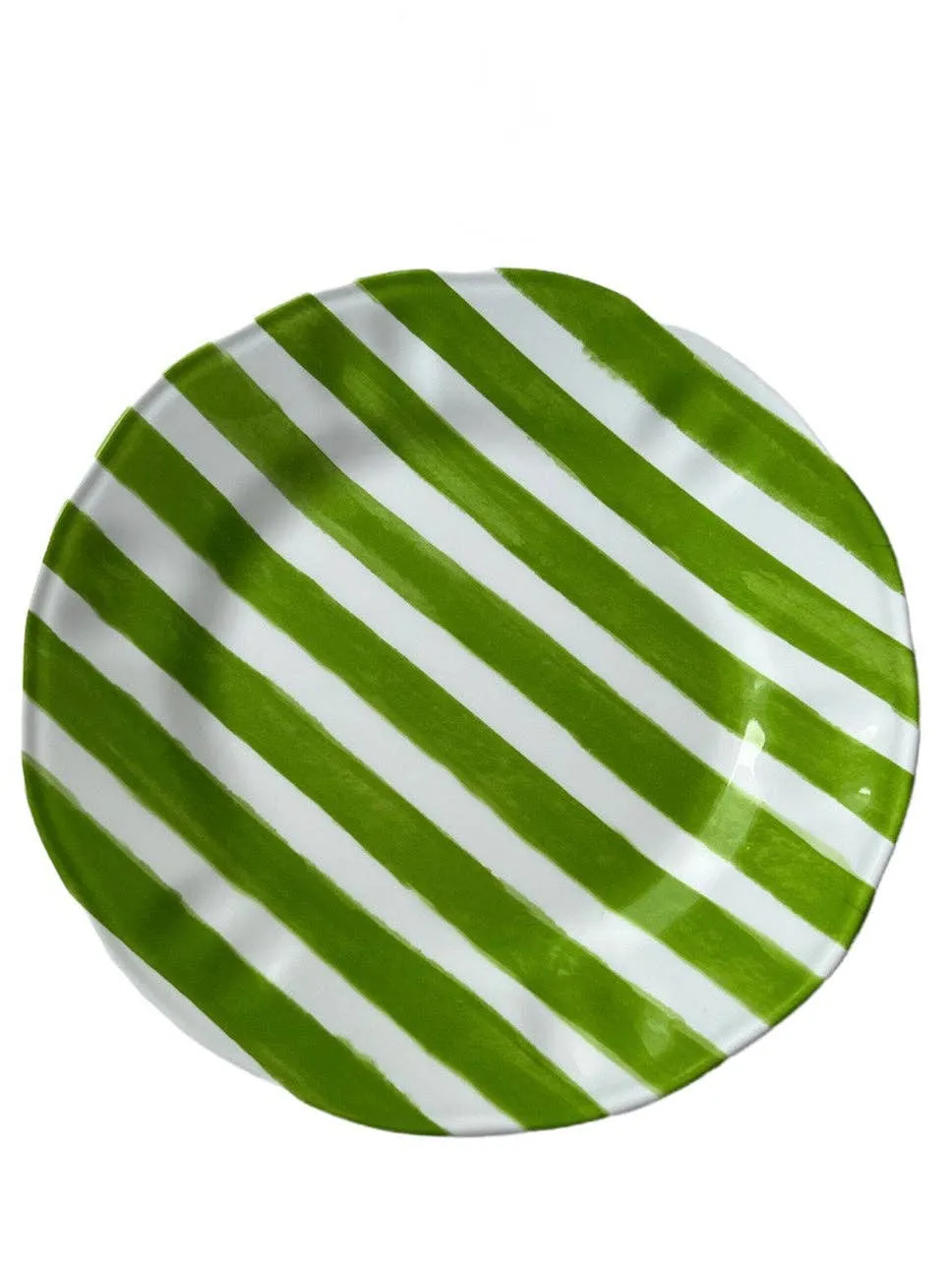 Green and Pink Striped Melamine Dinner Plates Set of 4