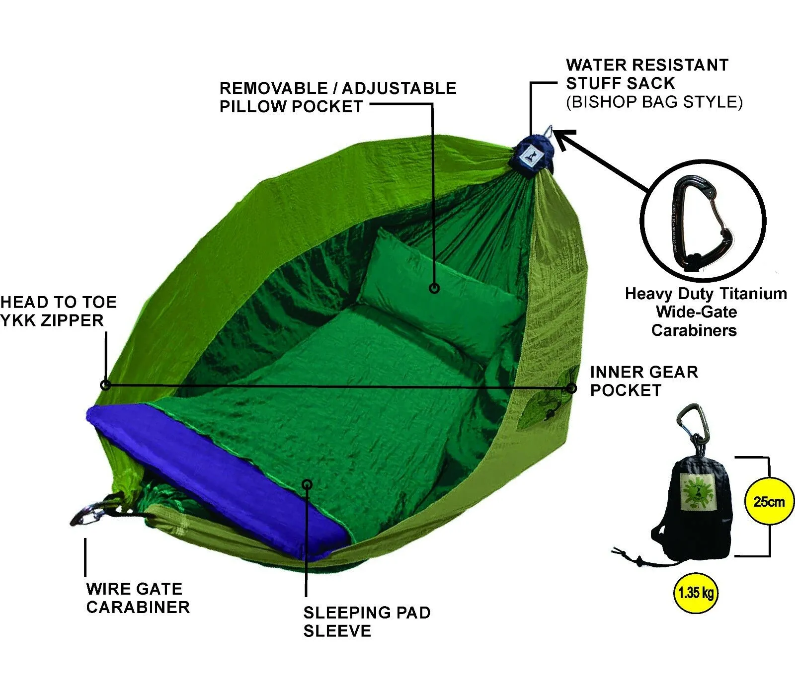 Hammock Large with a Zip Deluxe Adventure Forrest Blend Parachute Material