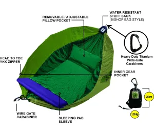 Hammock Large with a Zip Deluxe Adventure Forrest Blend Parachute Material