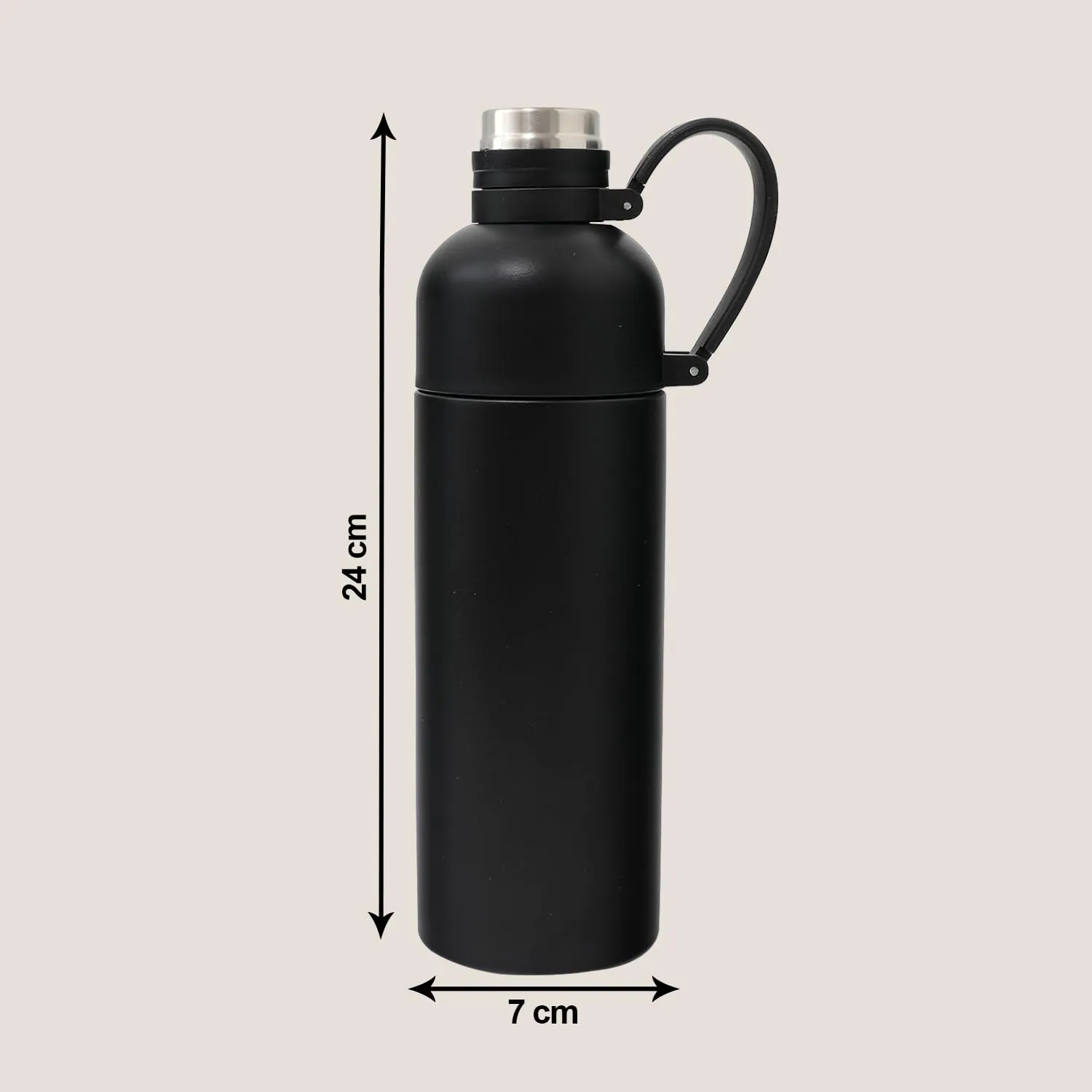 Heart Home Vacuum Insulated Water Bottle | Stainless Steel Sipper Bottle with Handle | Hot & Cold Water Bottle | Leakproof, BPA Free, Rustproof | 500 ML | Black