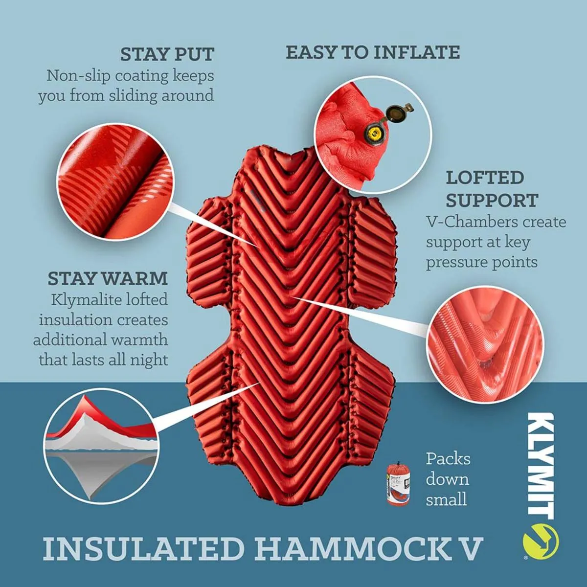 Klymit Insulated Hammock V-Chamber Sleeping Pad - Red