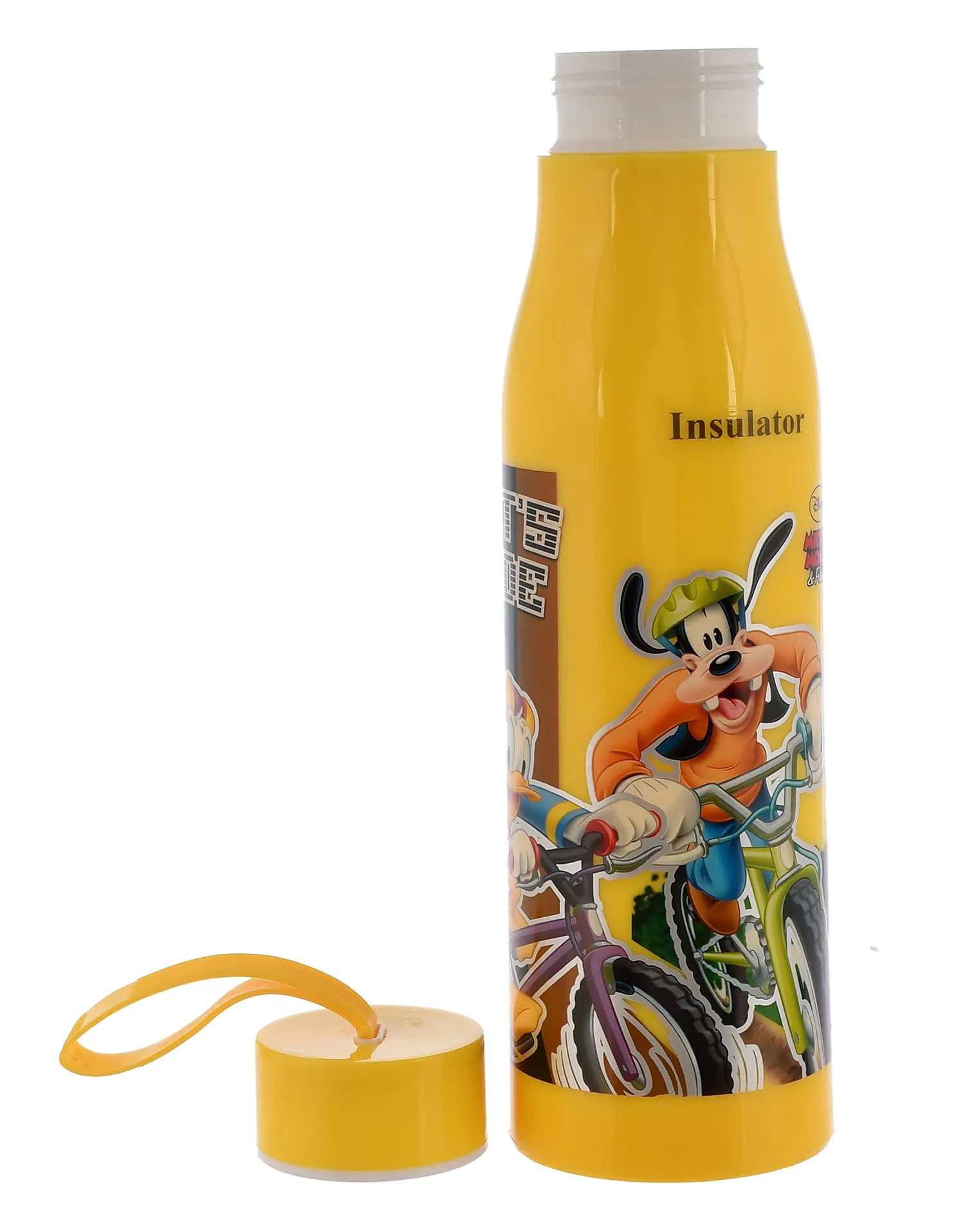 Kuber Industries Mickey Mouse & Friends Printed BPA Free Food Grade Insulated Water Bottle For Kids-600ml (Yellow)