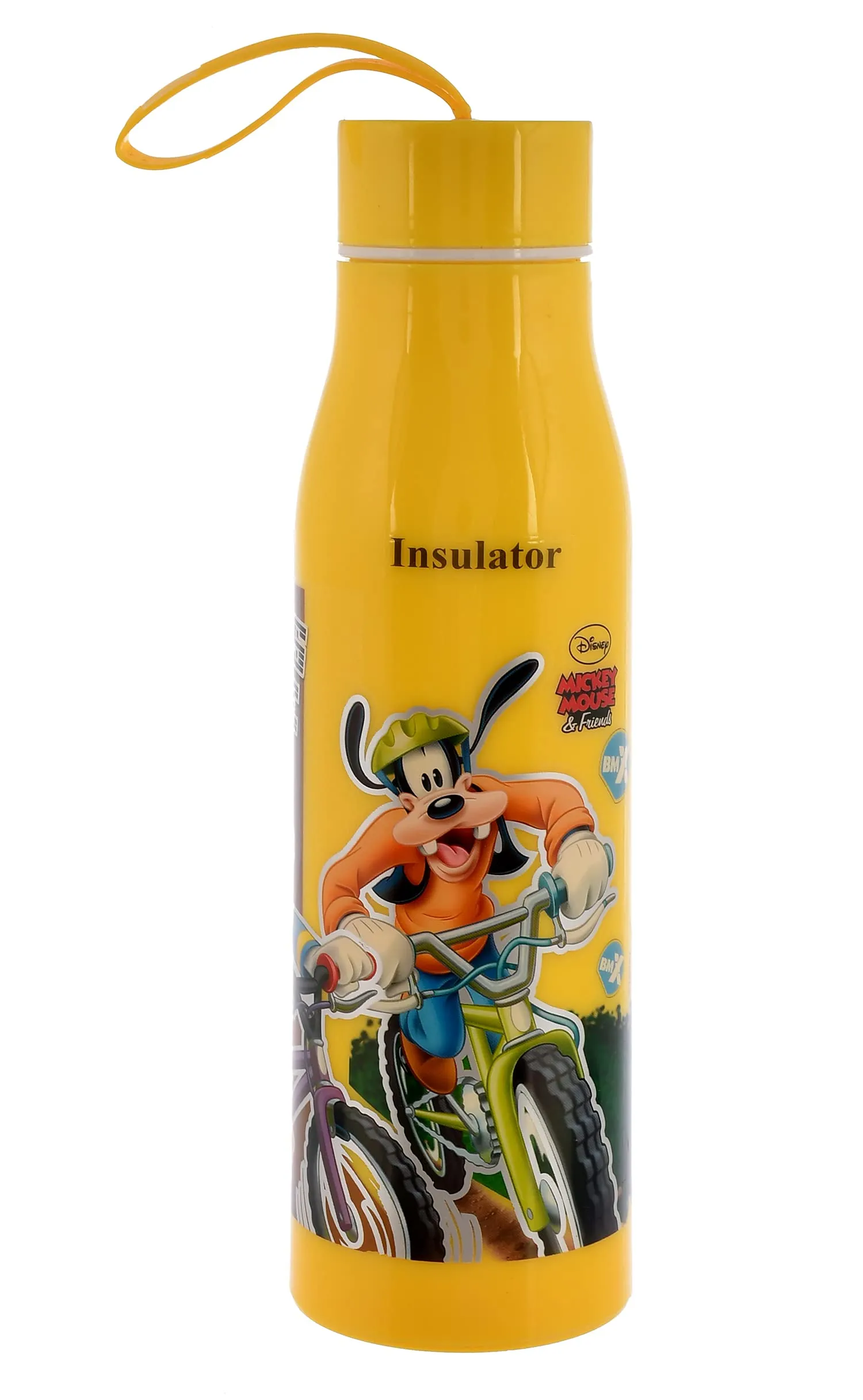 Kuber Industries Mickey Mouse & Friends Printed BPA Free Food Grade Insulated Water Bottle For Kids-600ml (Yellow)