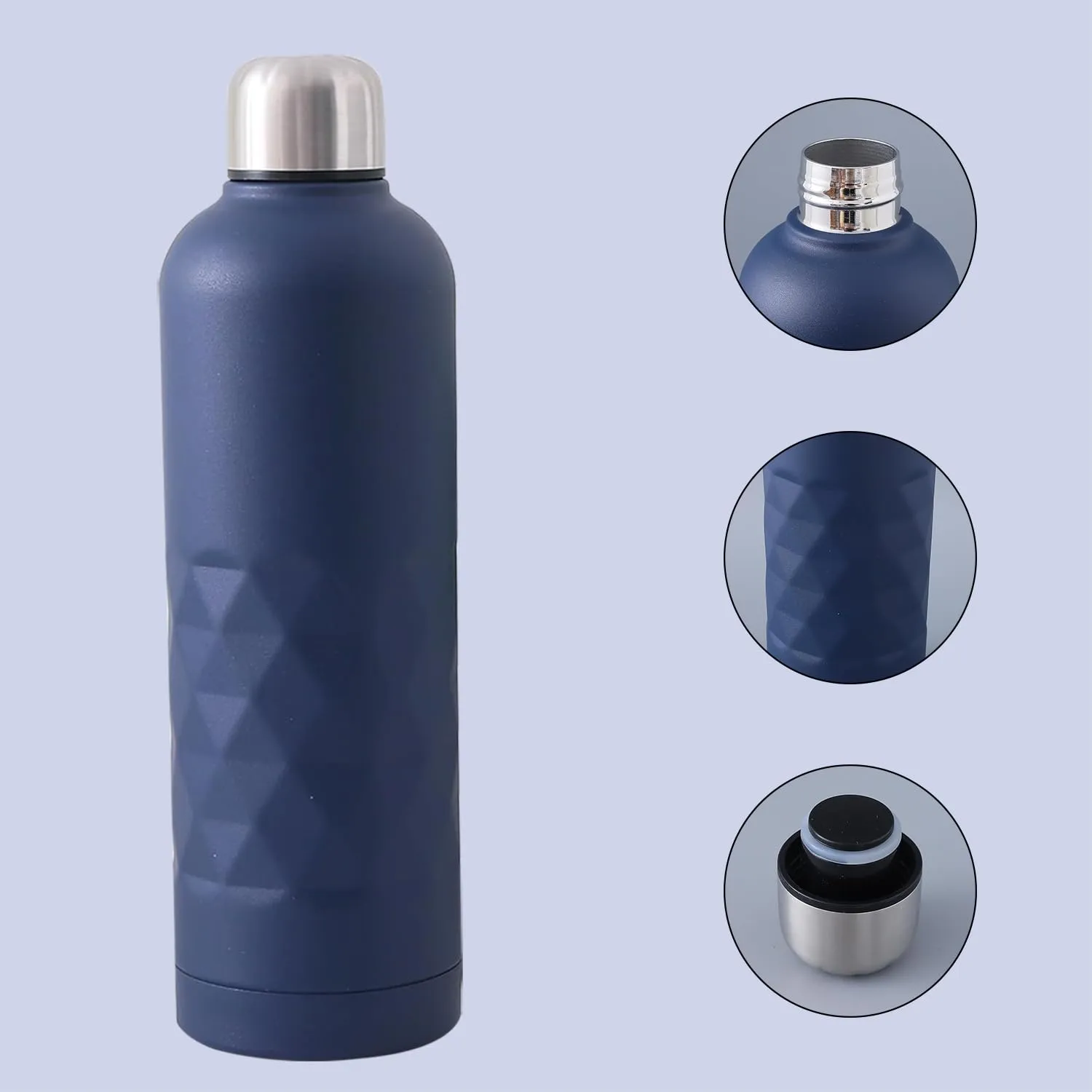 Kuber Industries Pack of 3 Vacuum Insulated Water Bottle | Stainless Steel Water Bottle | Hot & Cold Water Bottle | Leakproof, BPA Free, Rustproof | 750 ML | Dark Blue