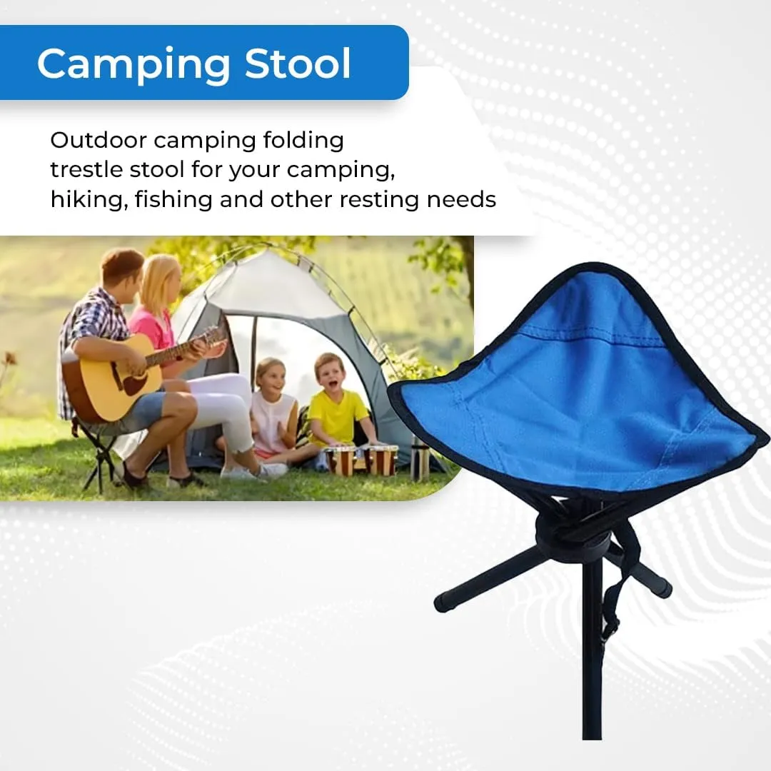 Kuber Industries Set of 2 Portable Stool for Travelling | Foldable Outdoor Sitting Chair | Tripod 3 Leg Chair for Camping, Picnic, Hiking | Blue