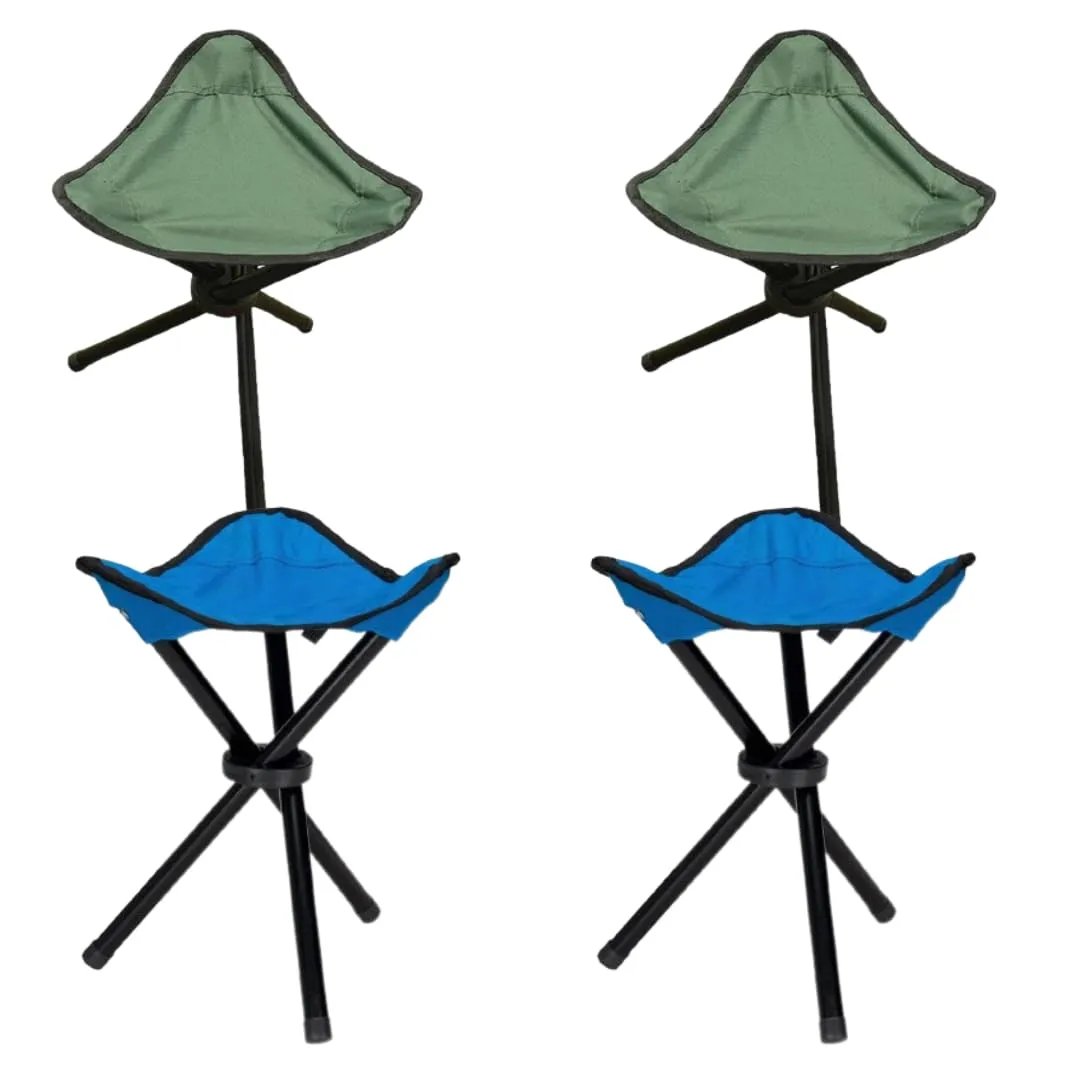 Kuber Industries Set of 4 Portable Stools for Travelling | Foldable Outdoor Sitting Chair | Tripod 3 Leg Chair for Camping, Picnic, Hiking | Blue(2) & Green(2)