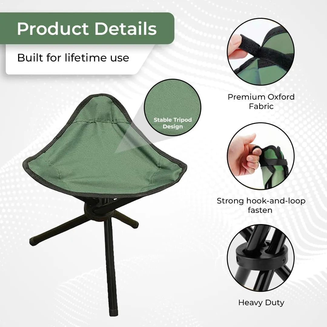 Kuber Industries Set of 4 Portable Stools for Travelling | Foldable Outdoor Sitting Chair | Tripod 3 Leg Chair for Camping, Picnic, Hiking | Blue(2) & Green(2)