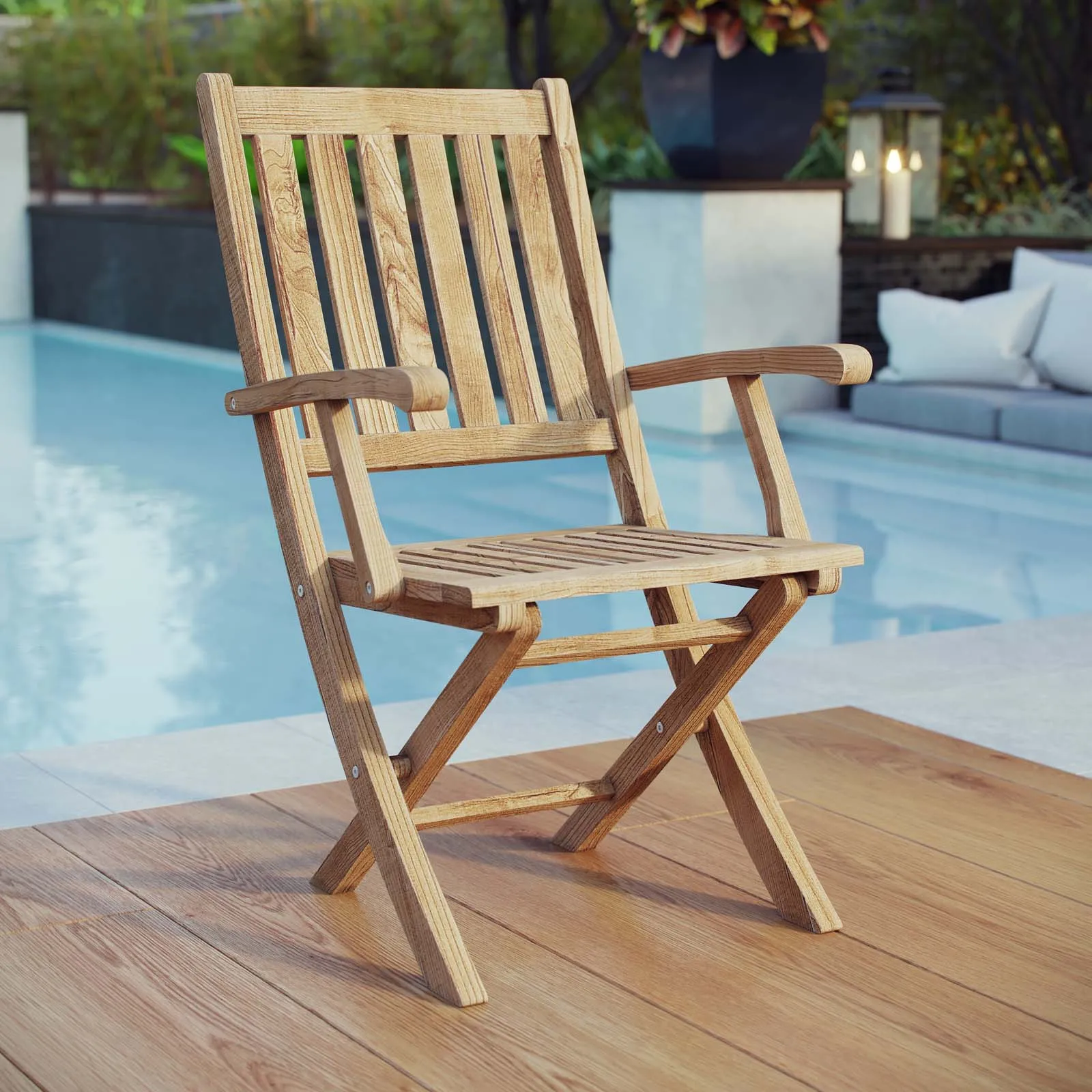 Marina Outdoor Patio Teak Folding Chair Natural EEI-2703-NAT