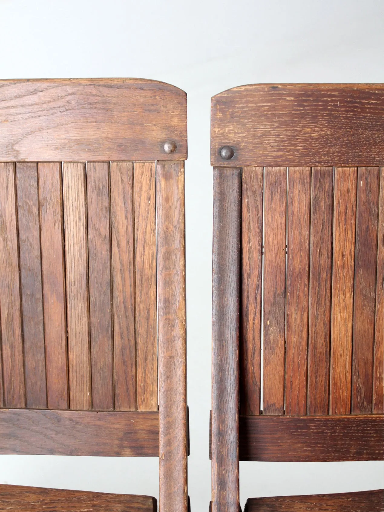 mid-century slat wood folding chairs pair