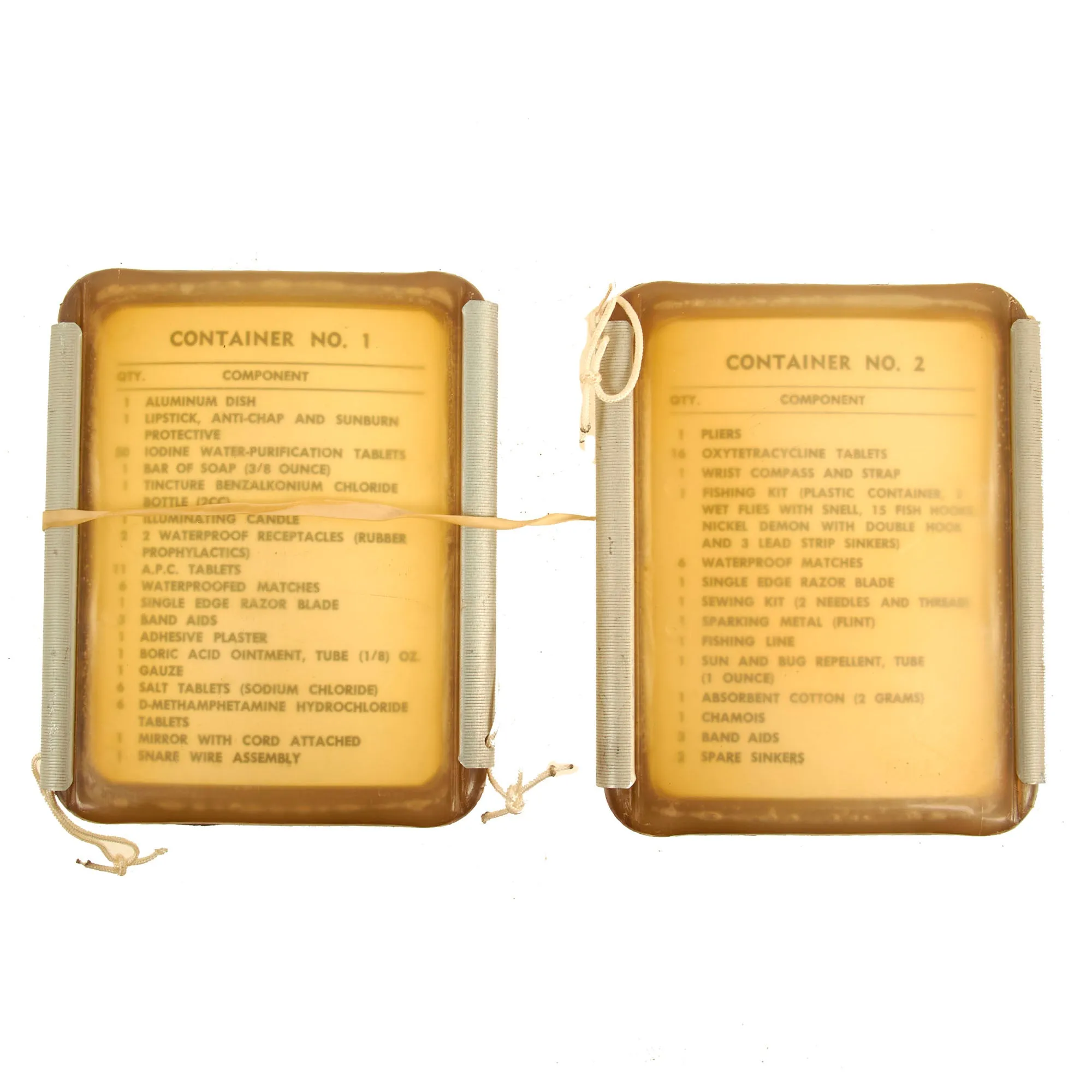 Original U.S. Vietnam War 1962 Dated Survival, Escape and Evasion Kit “SEEK” Containers 1 & 2 - Complete - SERE; Survival, Evasion, Resistance and Escape