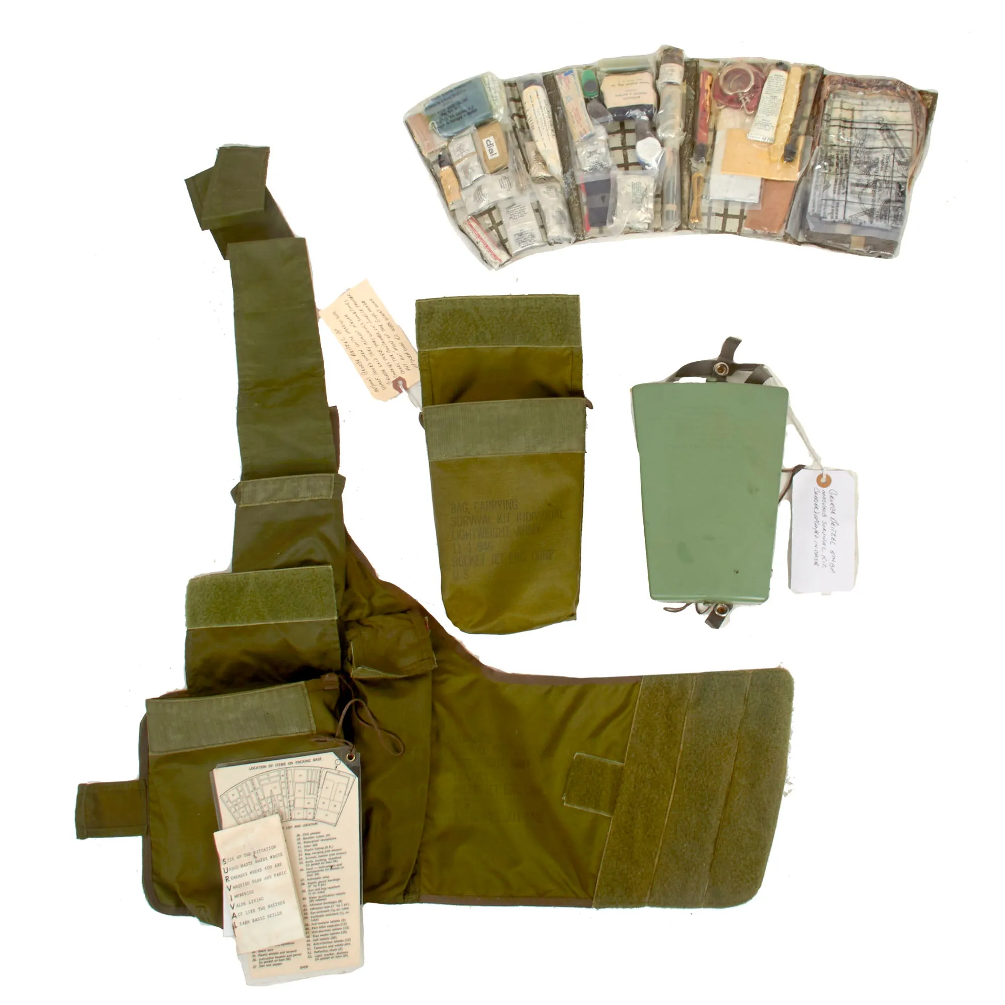 Original U.S. Vietnam War Rare 1 of Only 100 Issued Experimental “Holster Survival Kit, Individual” Issued To Sgt Maj George Beitzel, MACV-SOG - Complete, Sealed