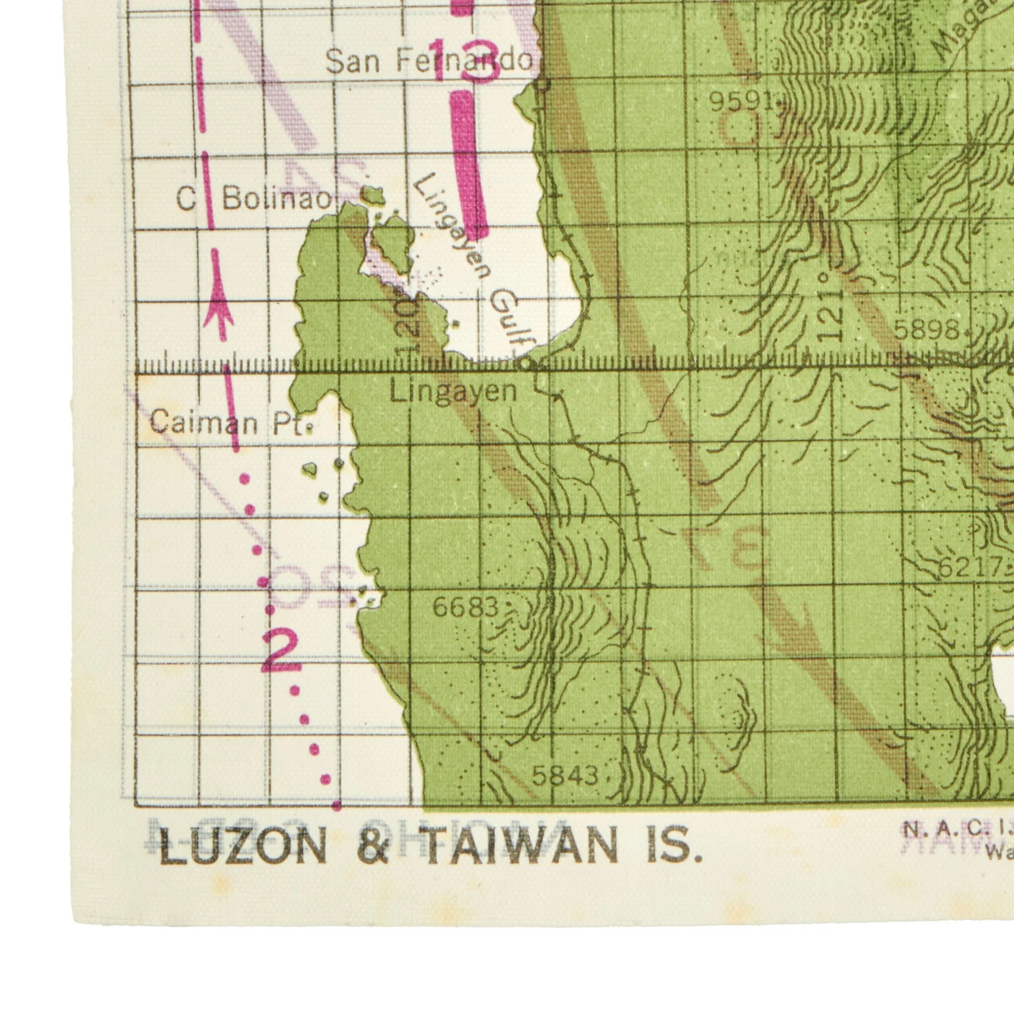 Original U.S. WWII U.S. Navy Silk Lifeboat Survival Double-Sided Map Set - Philippine Islands and Taiwan & Instruction Sheet