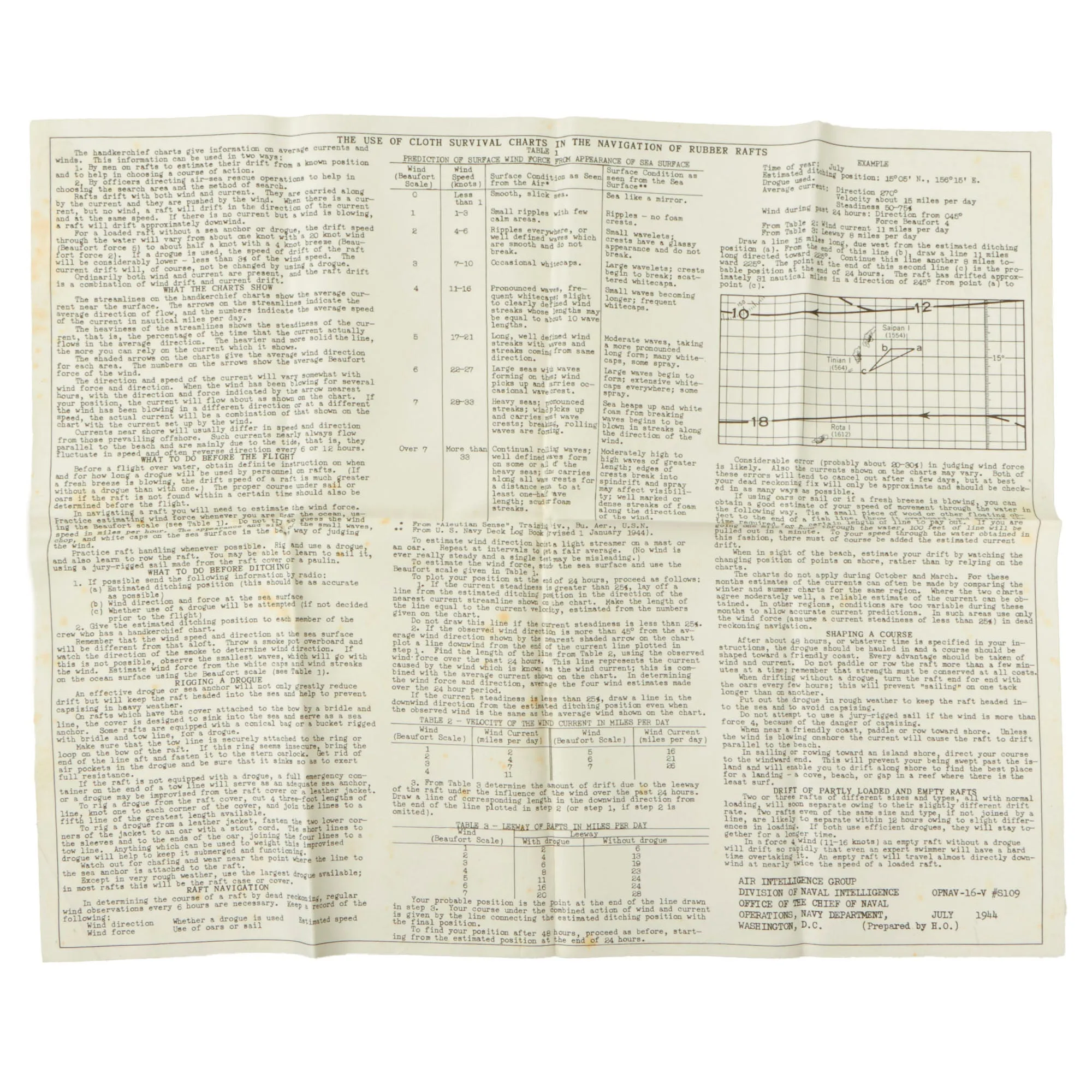 Original U.S. WWII U.S. Navy Silk Lifeboat Survival Double-Sided Map Set - Philippine Islands and Taiwan & Instruction Sheet