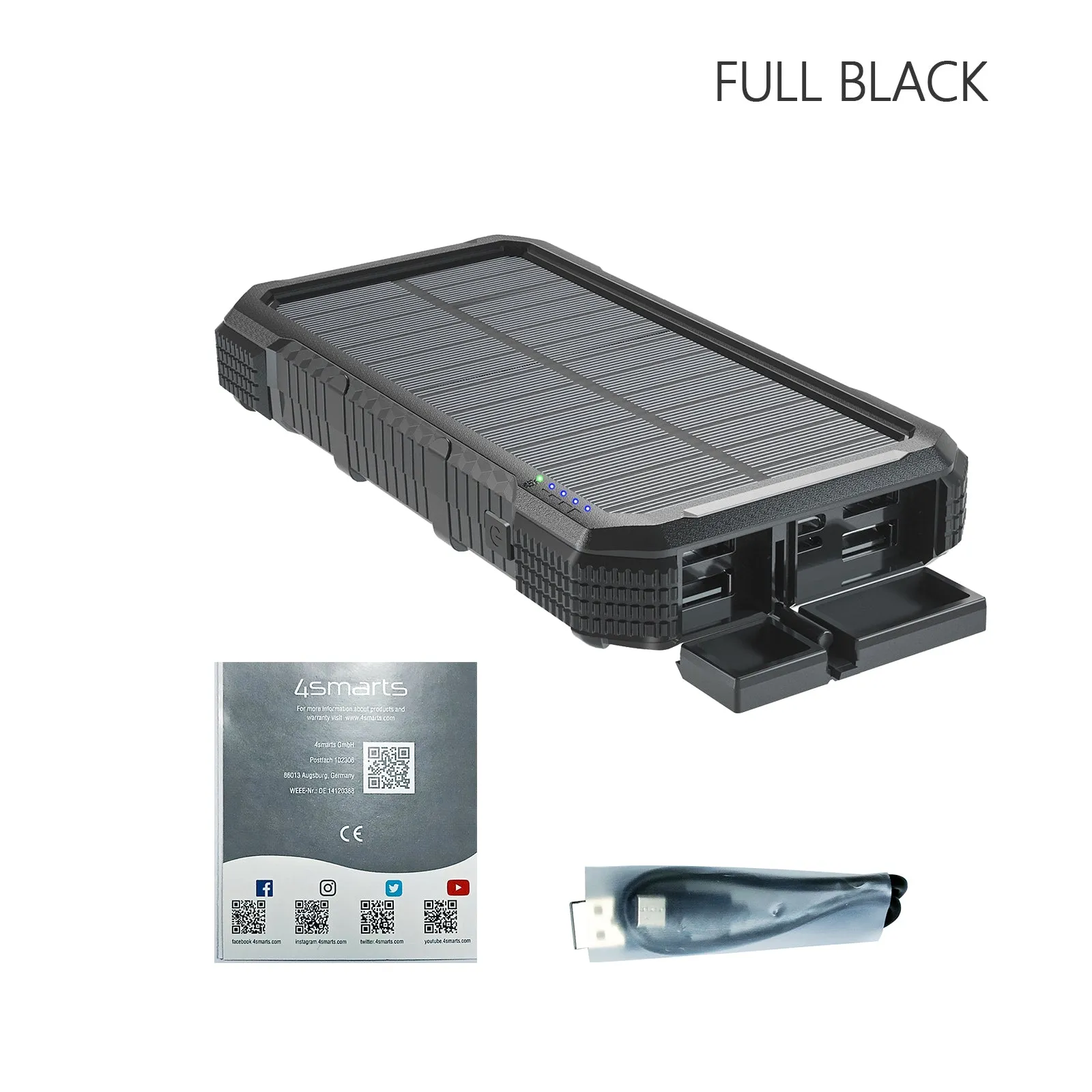 Outdoor Waterproof Power Bank 20000mAh With Solar Panel USB Charging Port LED Torch SOS Function